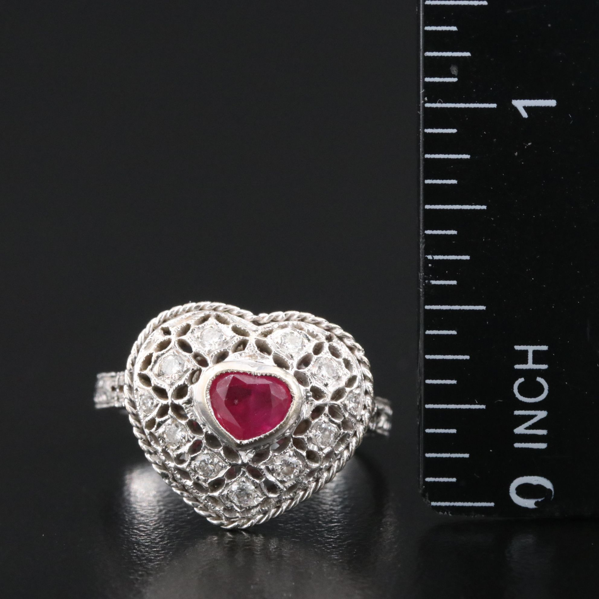 18K Ruby and Diamond Heart Ring