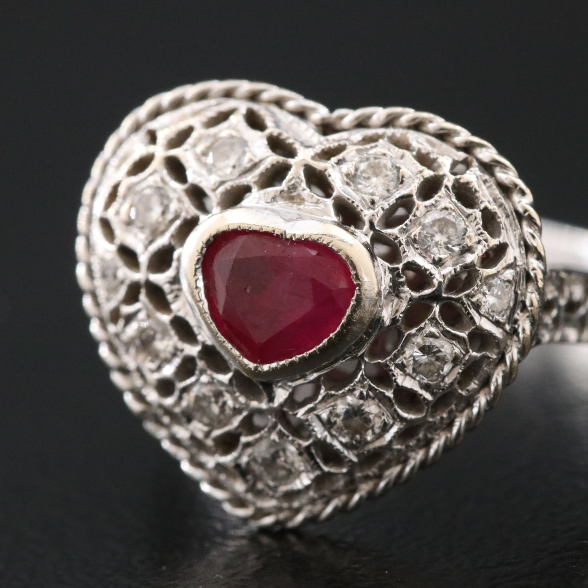18K Ruby and Diamond Heart Ring