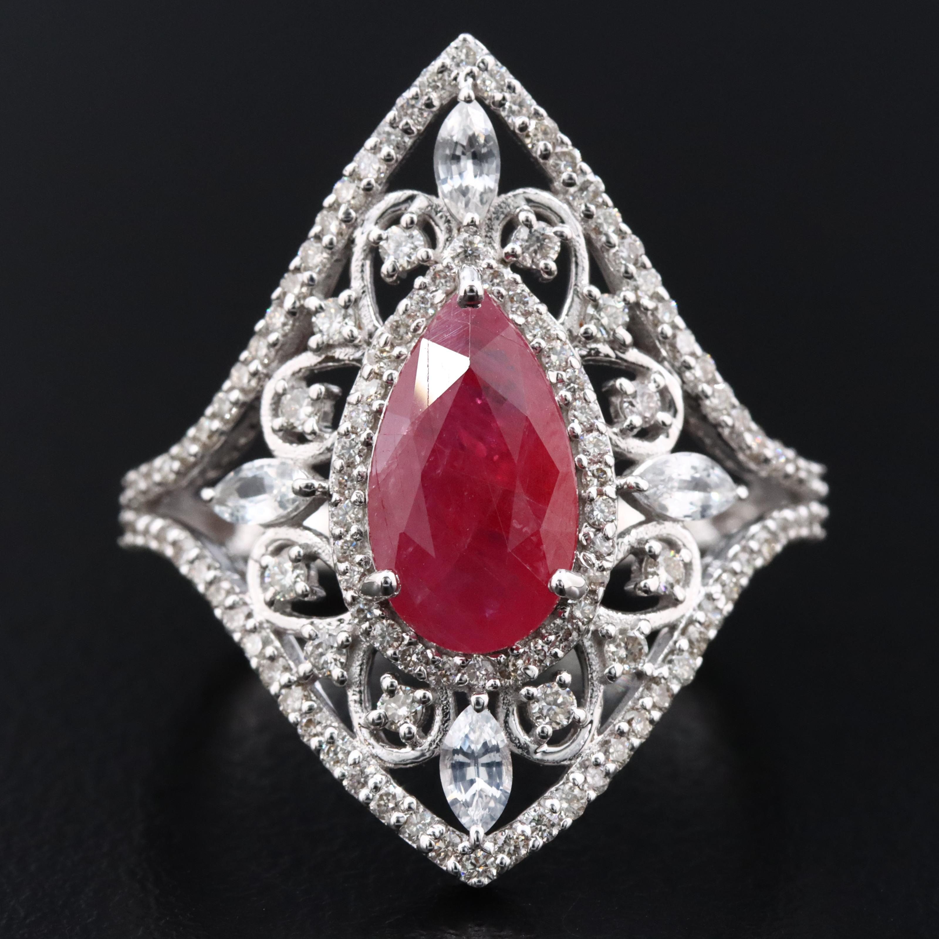 14K 1.81 CT Ruby, White Sapphire, and Diamond Ring with IGI Jewelry Report