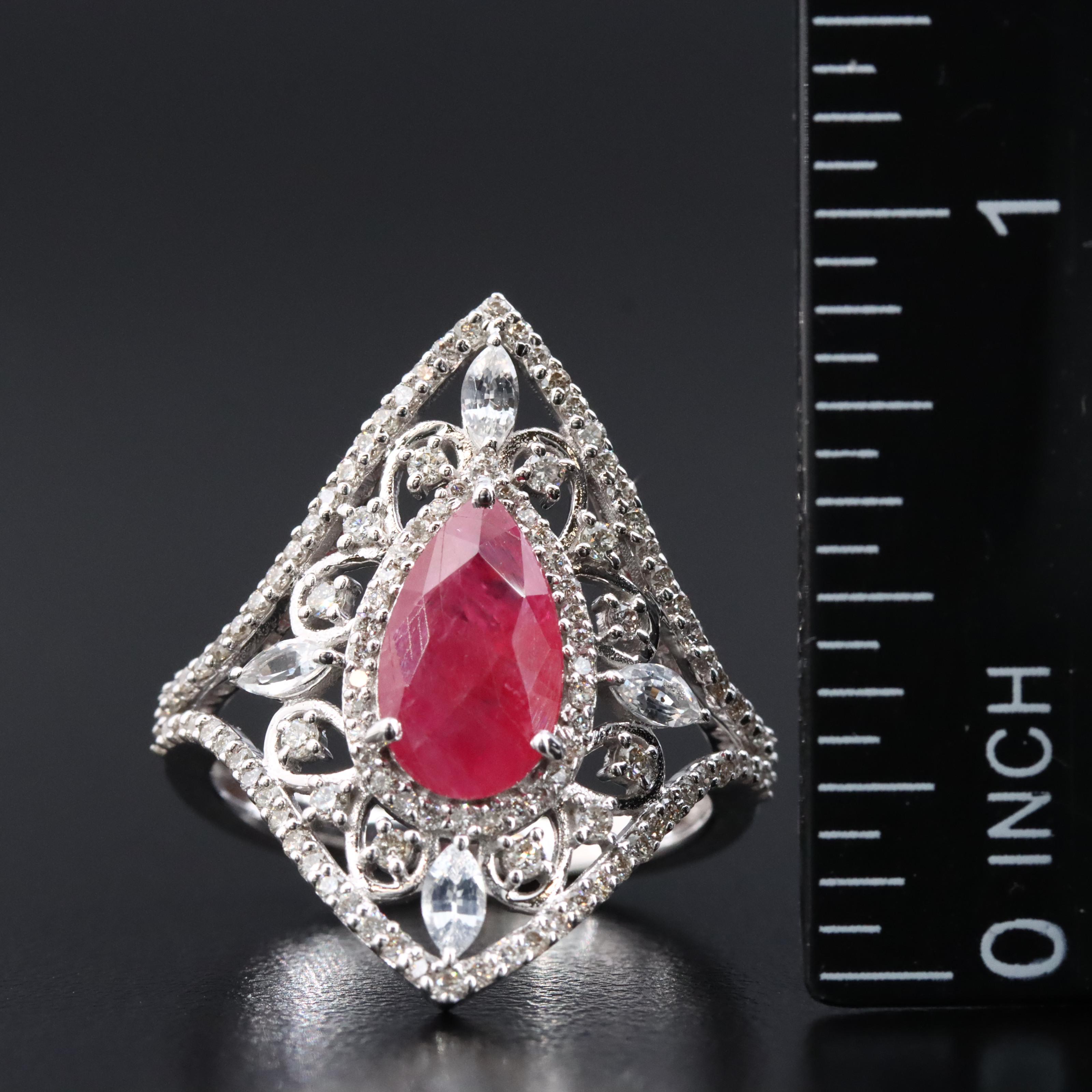 14K 1.81 CT Ruby, White Sapphire, and Diamond Ring with IGI Jewelry Report