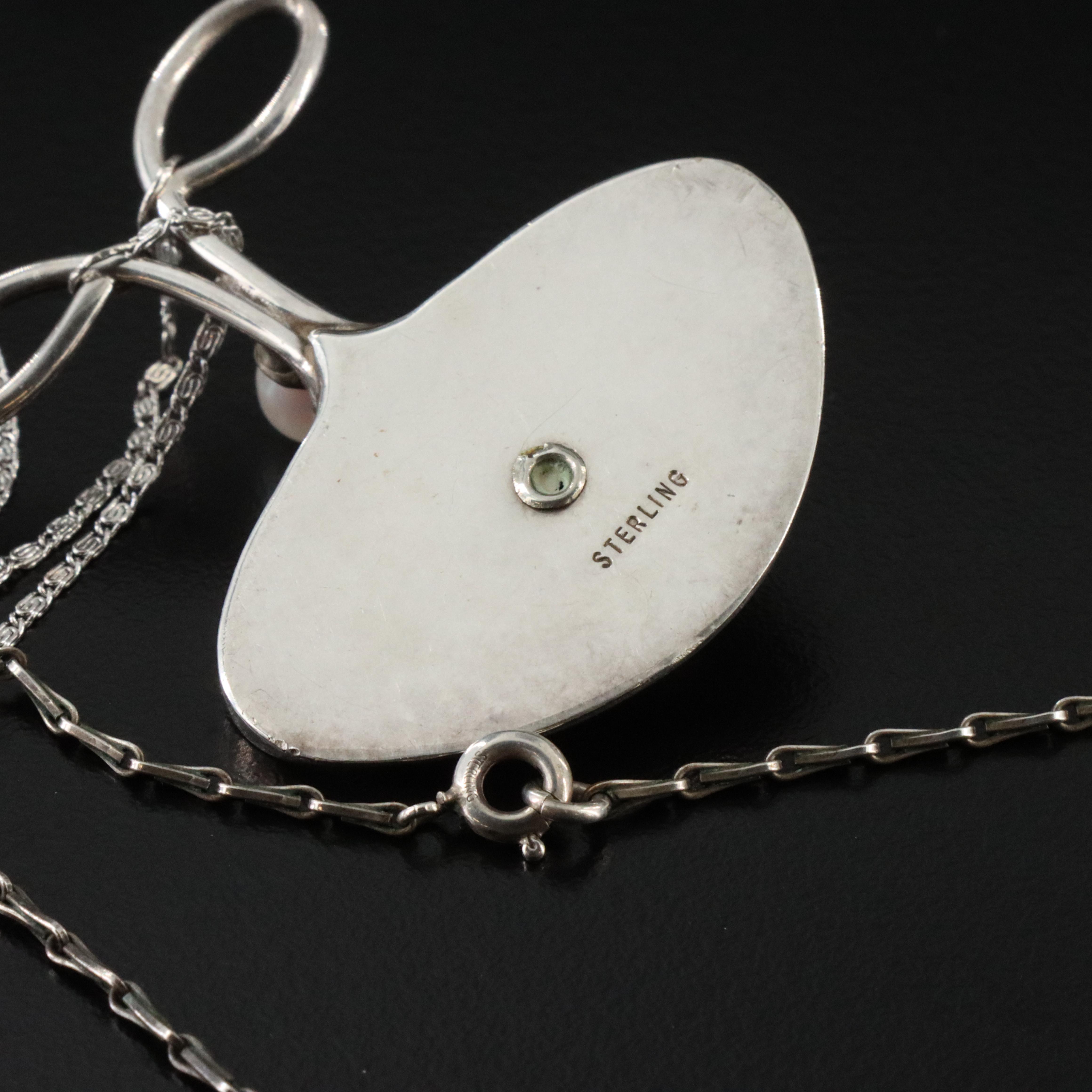 Studio Style Sterling Pearl, Agate and Wood Necklaces Including Articulated