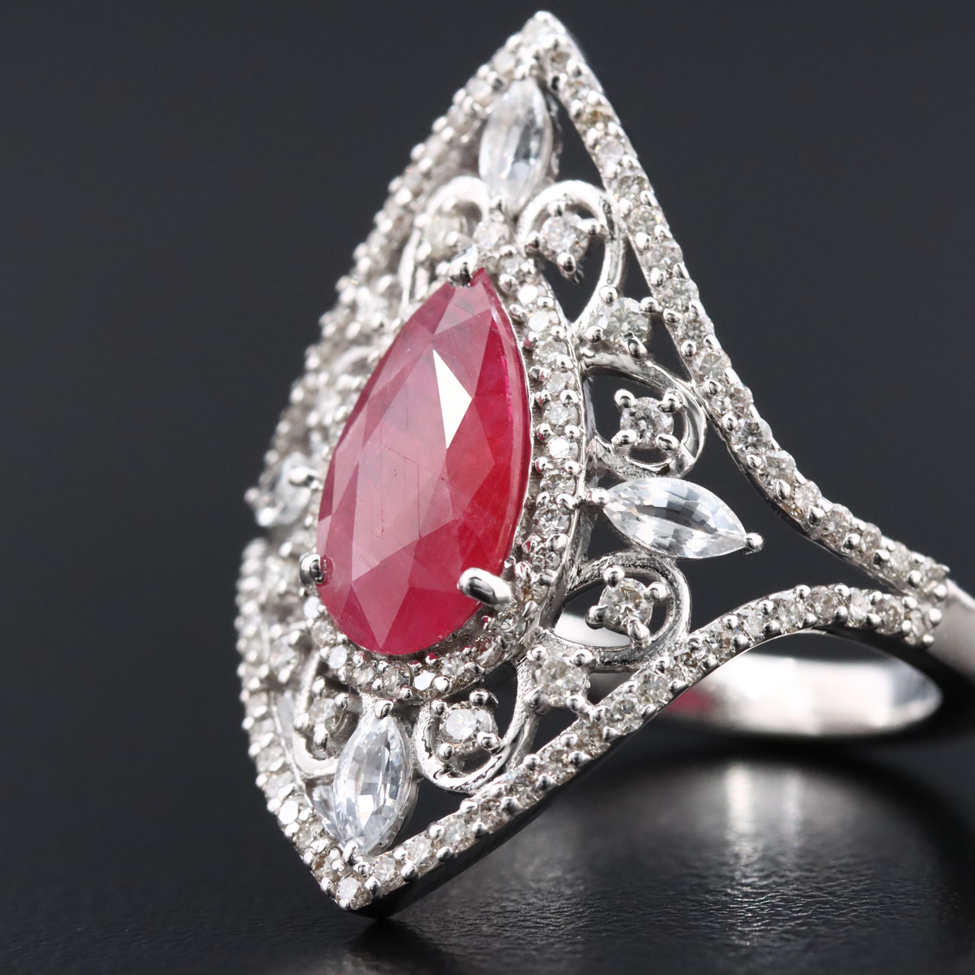 14K 1.81 CT Ruby, White Sapphire, and Diamond Ring with IGI Jewelry Report
