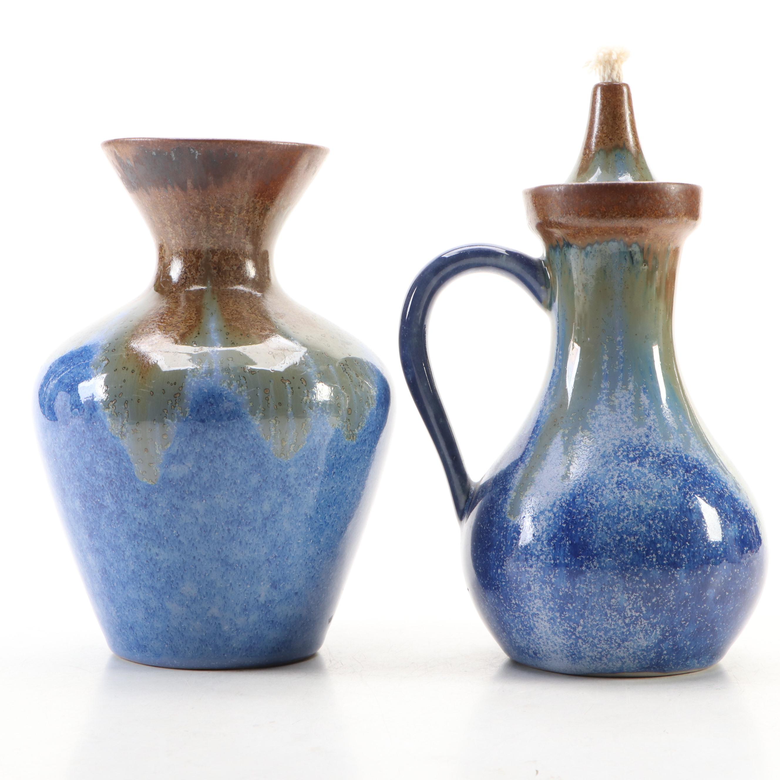 Pigeon Forge Pottery Ceramic Oil Lamp and Vase