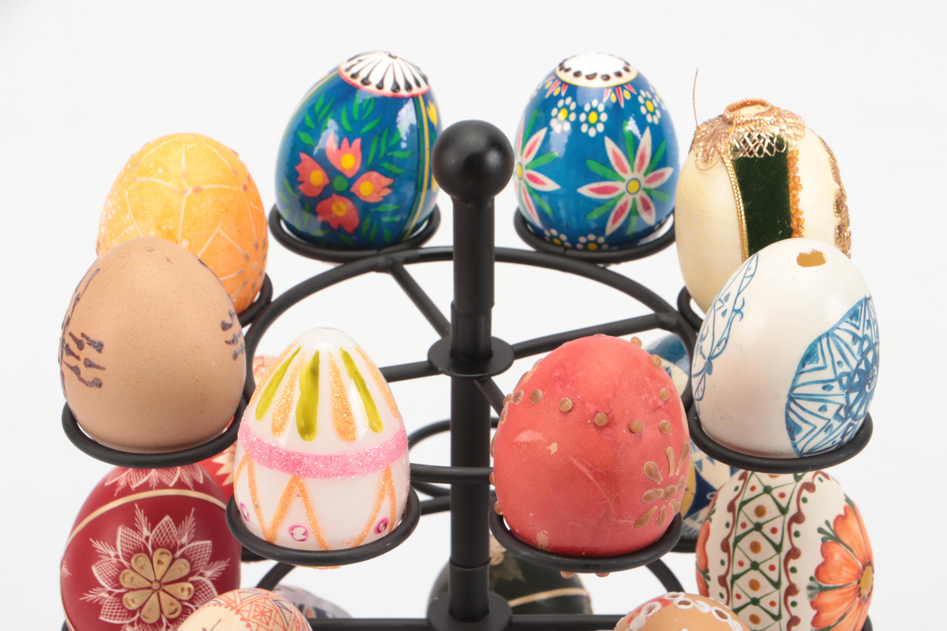Pysanky and Other Hand-Decorated Eggs with Metal Stand