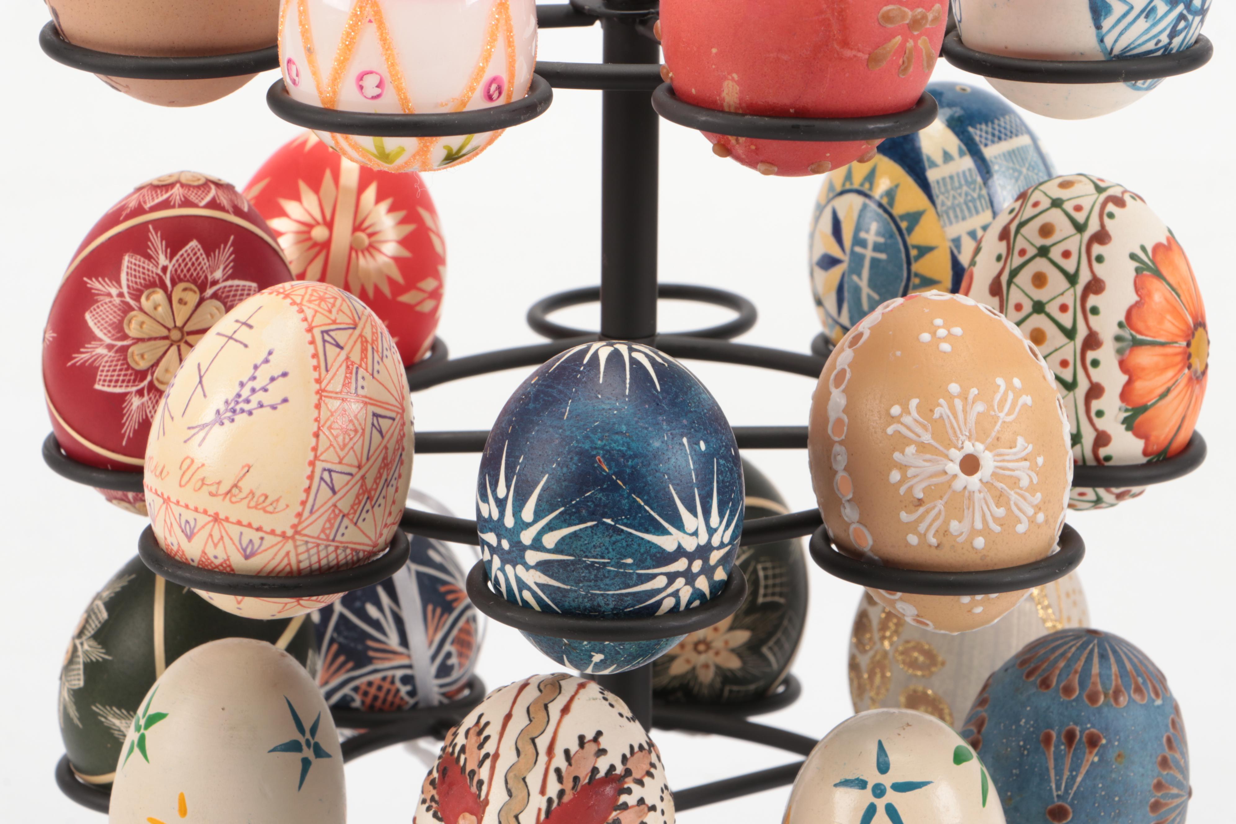 Pysanky and Other Hand-Decorated Eggs with Metal Stand