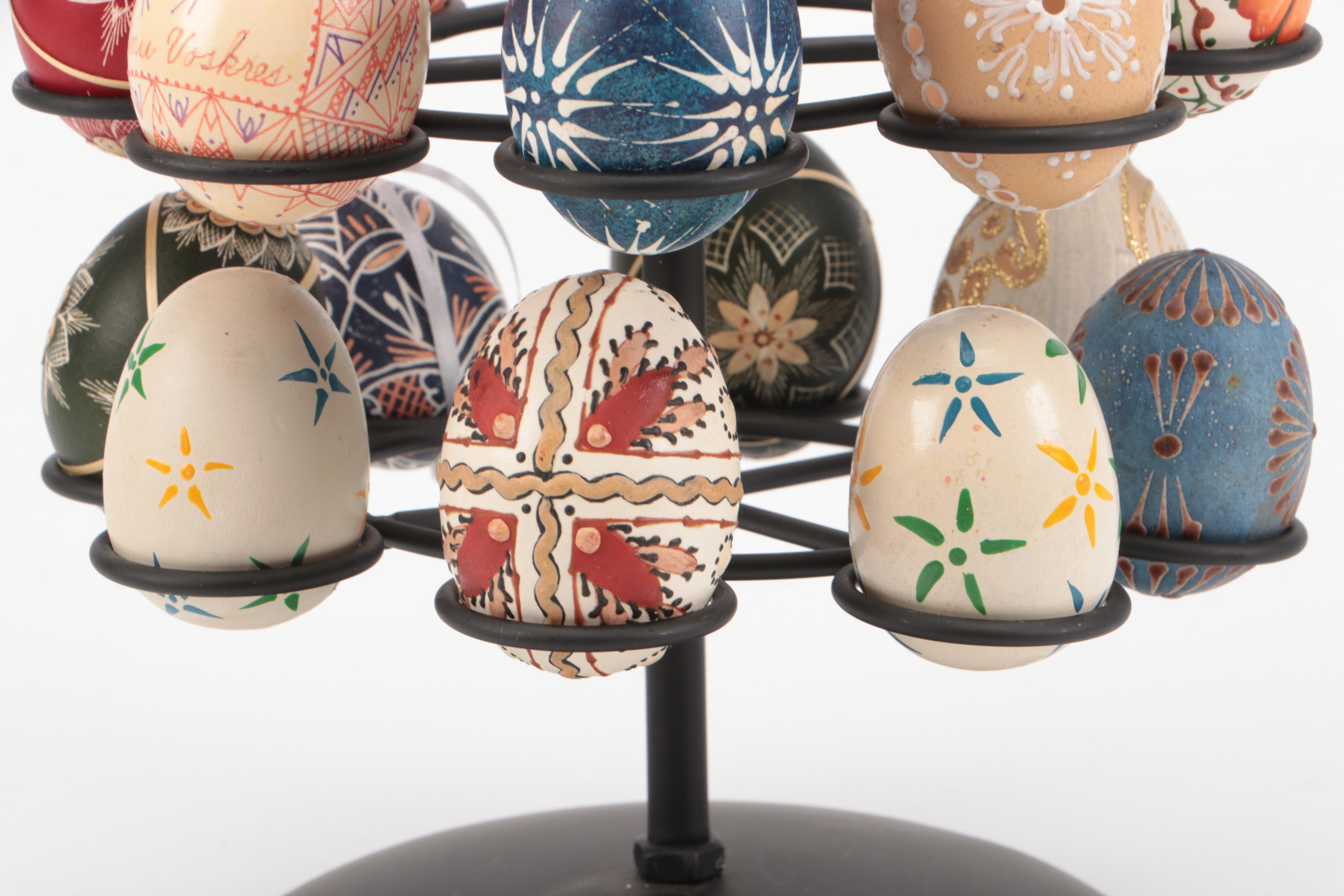 Pysanky and Other Hand-Decorated Eggs with Metal Stand
