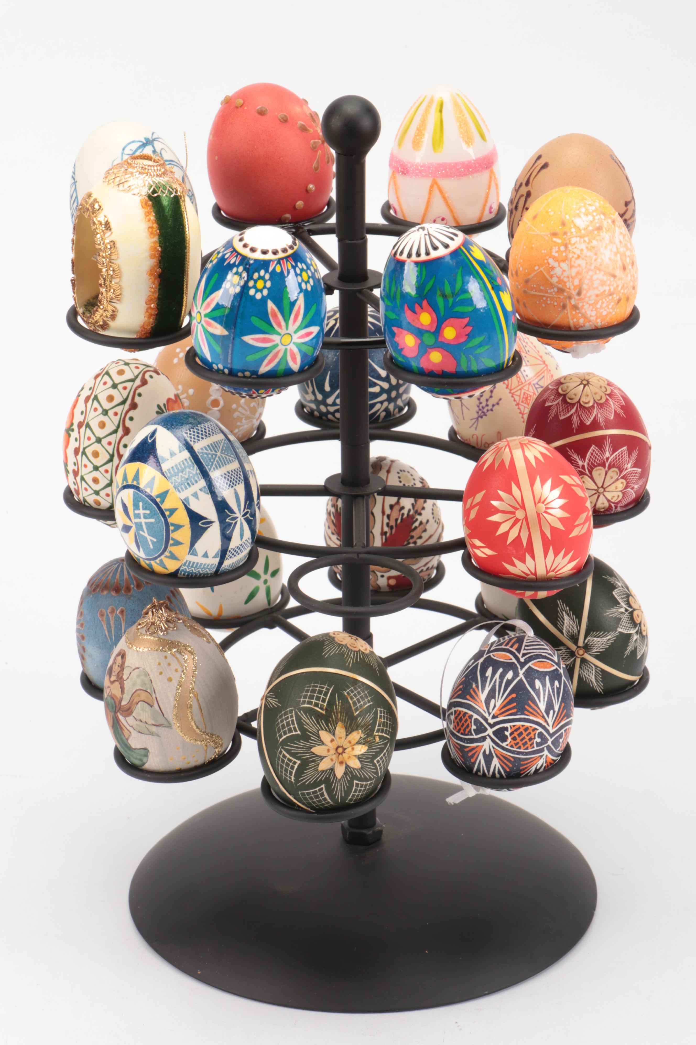 Pysanky and Other Hand-Decorated Eggs with Metal Stand