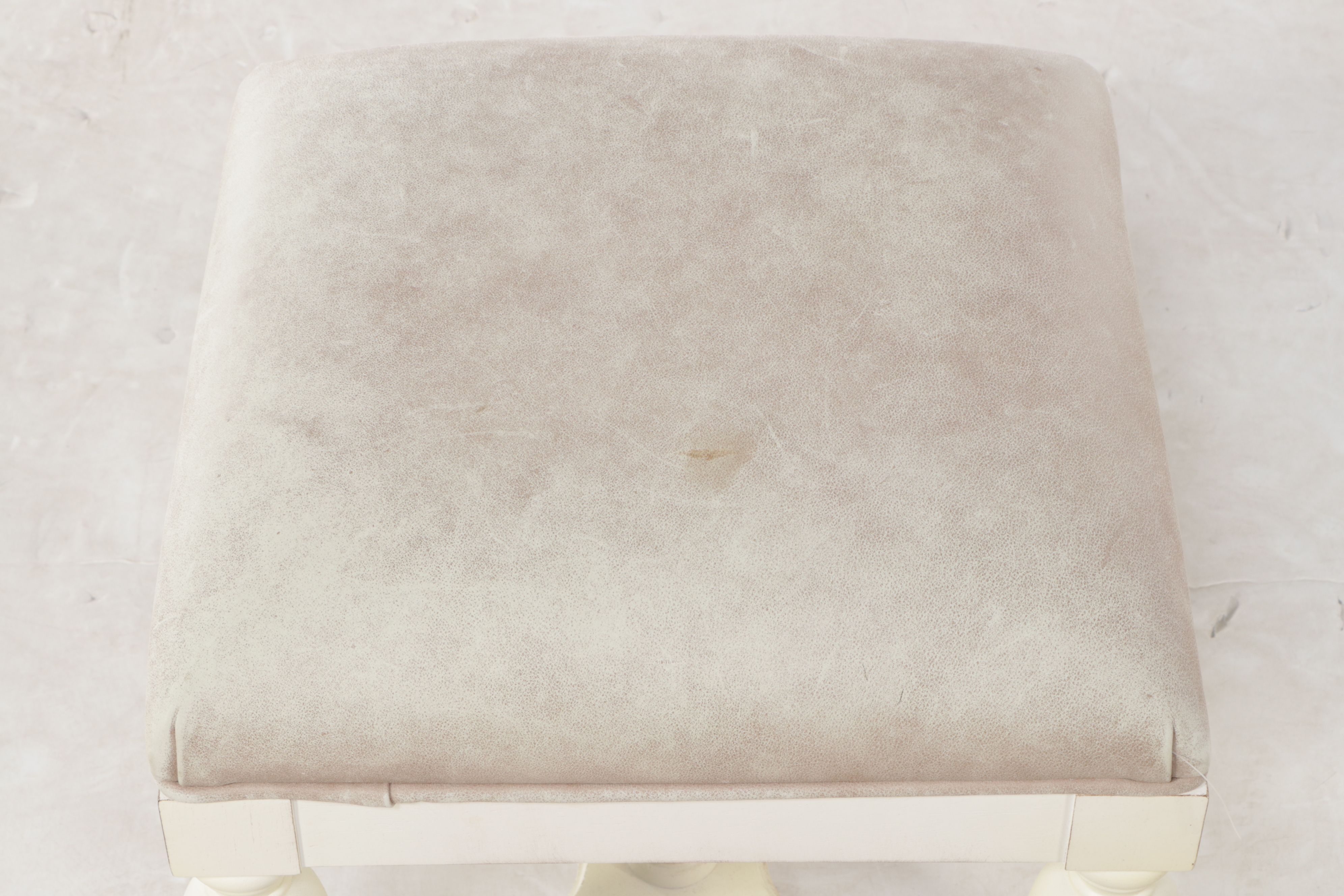 French Provincial Style Fabric Upholstered White-Painted Wood Ottoman