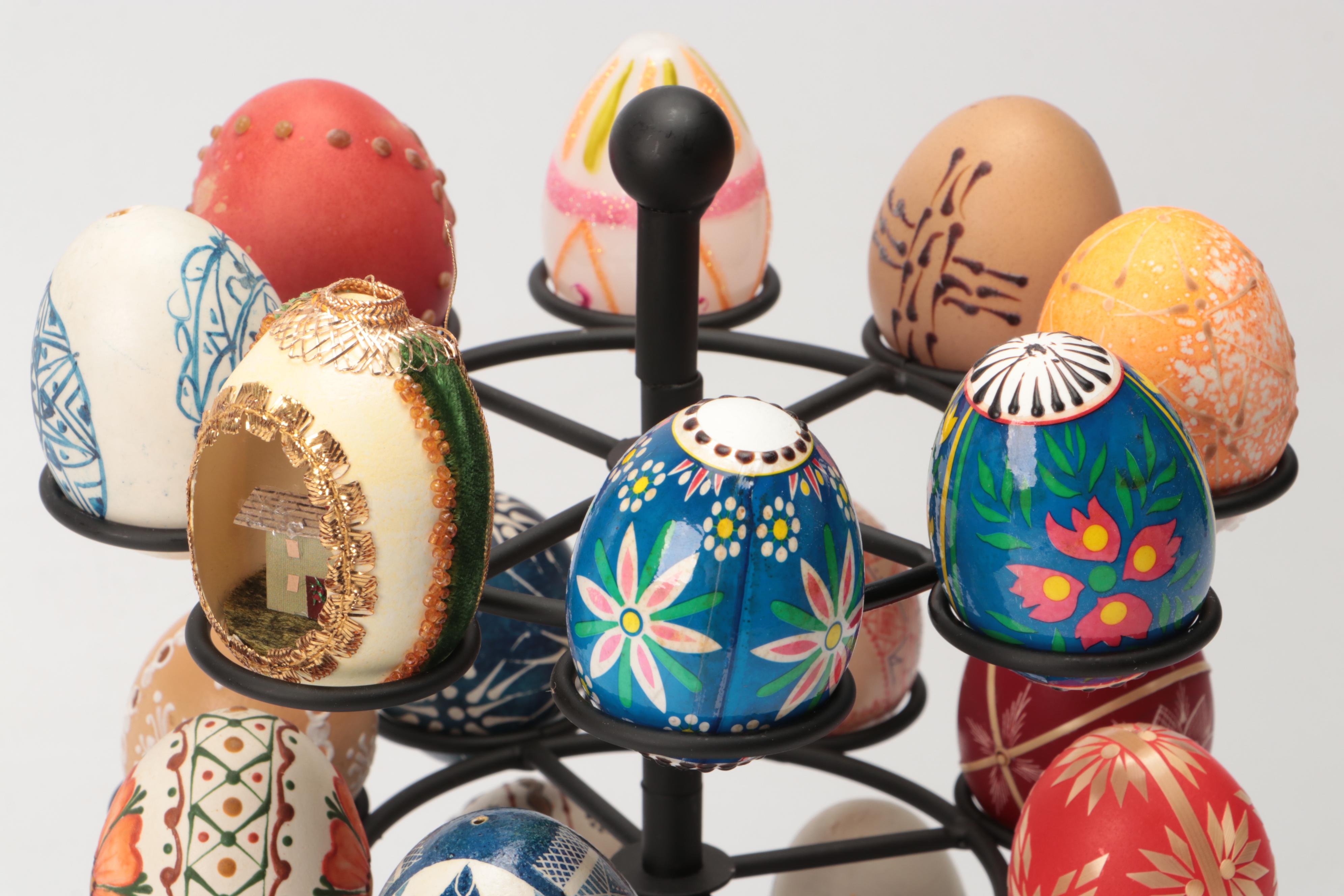 Pysanky and Other Hand-Decorated Eggs with Metal Stand