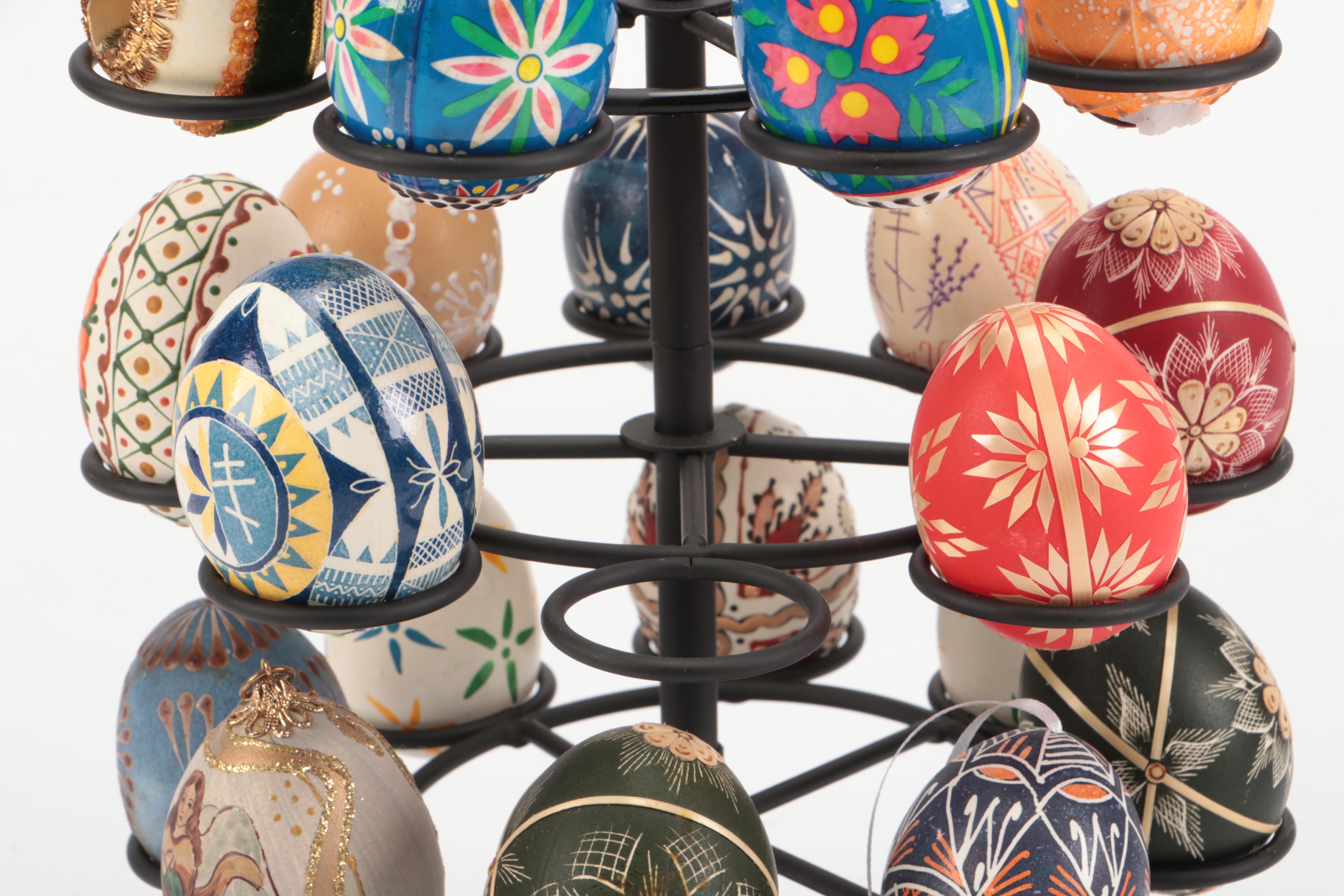 Pysanky and Other Hand-Decorated Eggs with Metal Stand