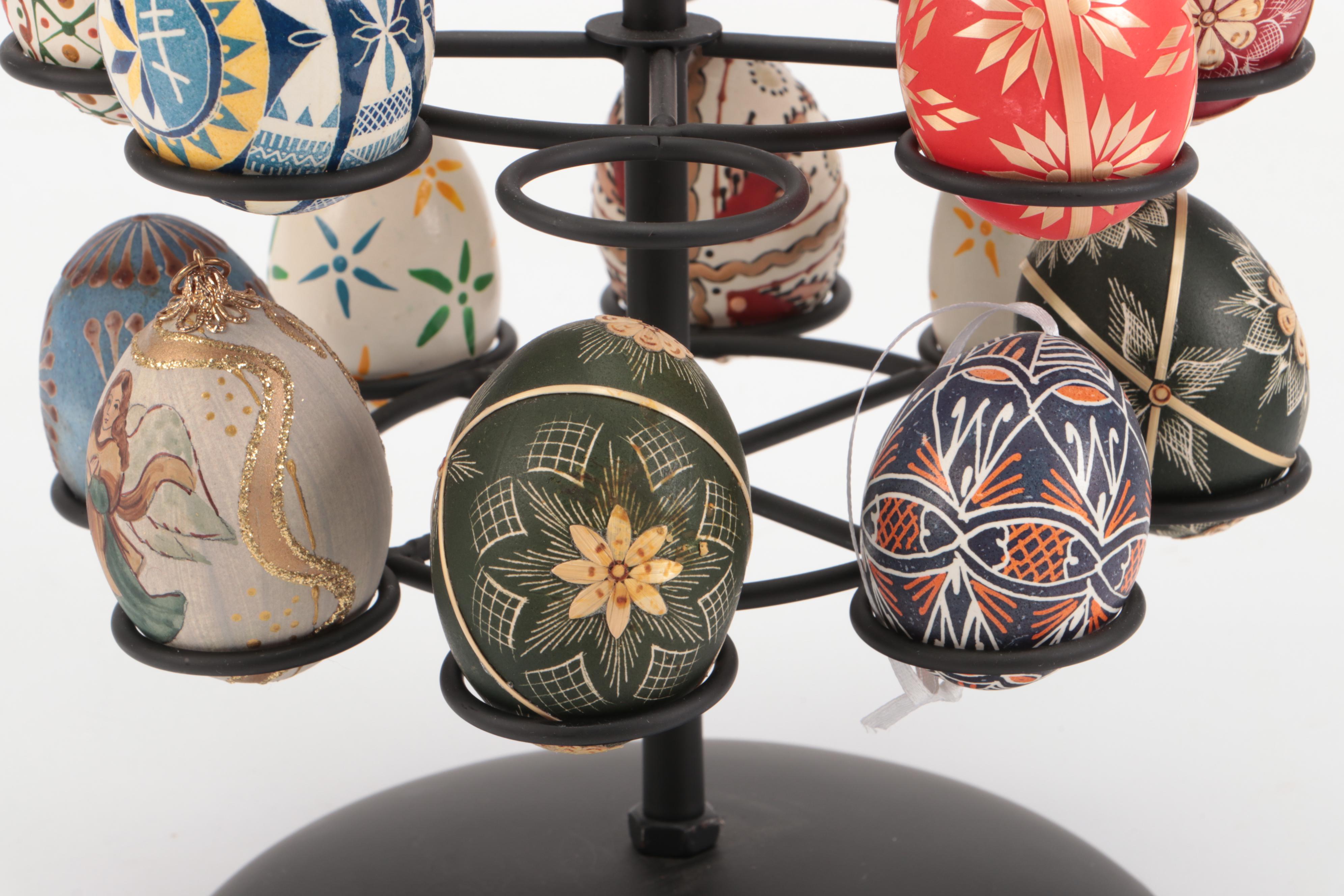 Pysanky and Other Hand-Decorated Eggs with Metal Stand