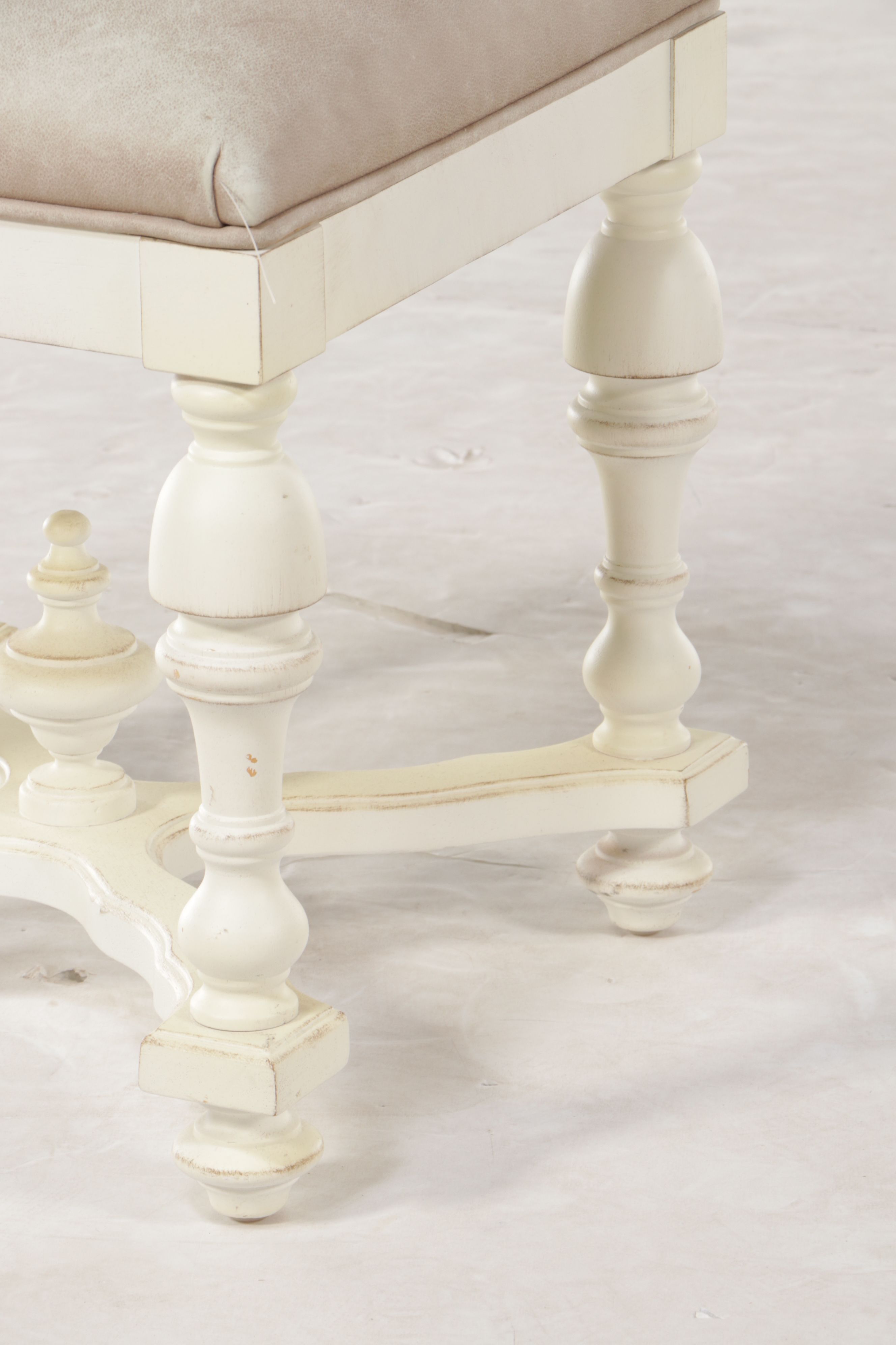 French Provincial Style Fabric Upholstered White-Painted Wood Ottoman