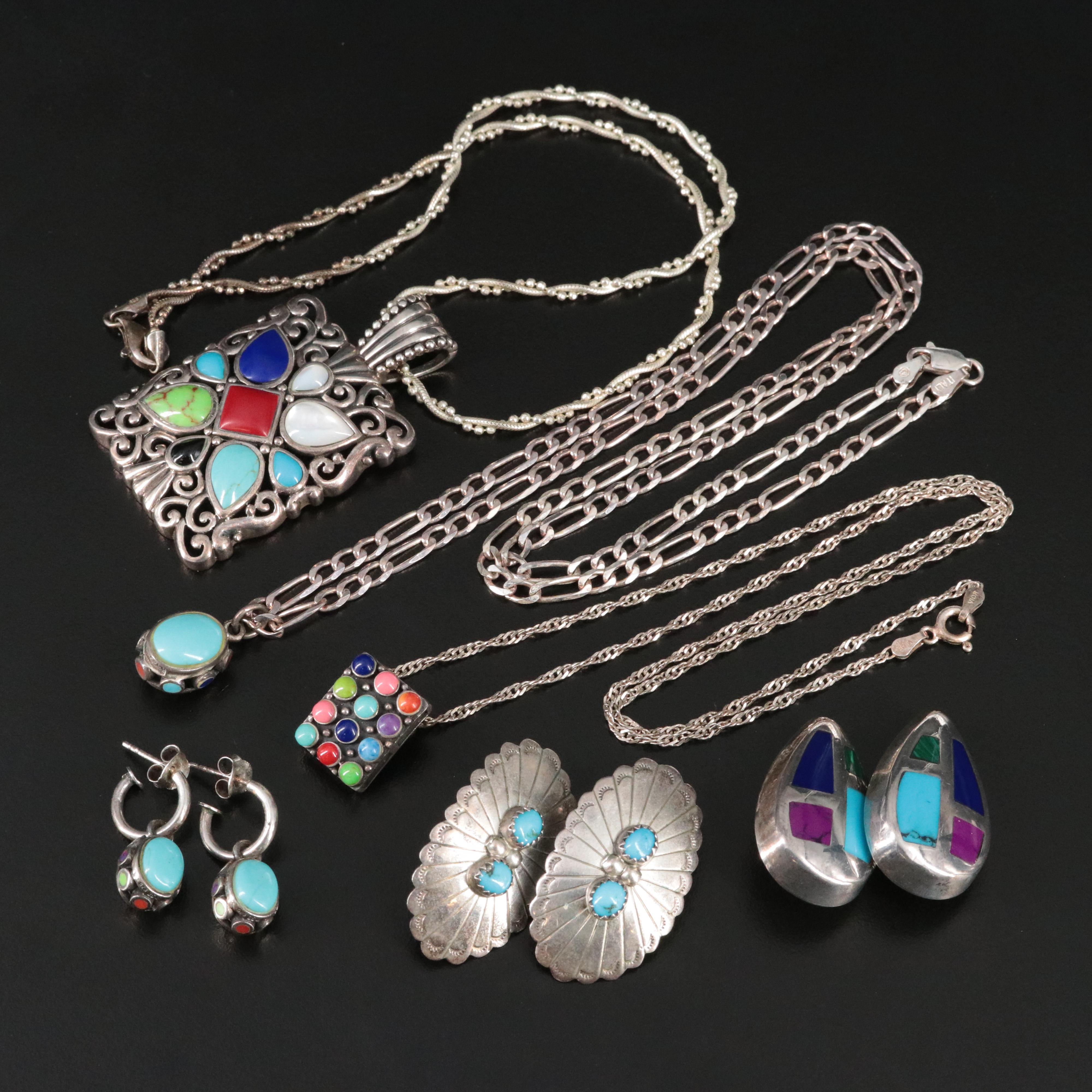 Mexican Sterling Mother-of-Pearl and Turquoise Jewelry Collection