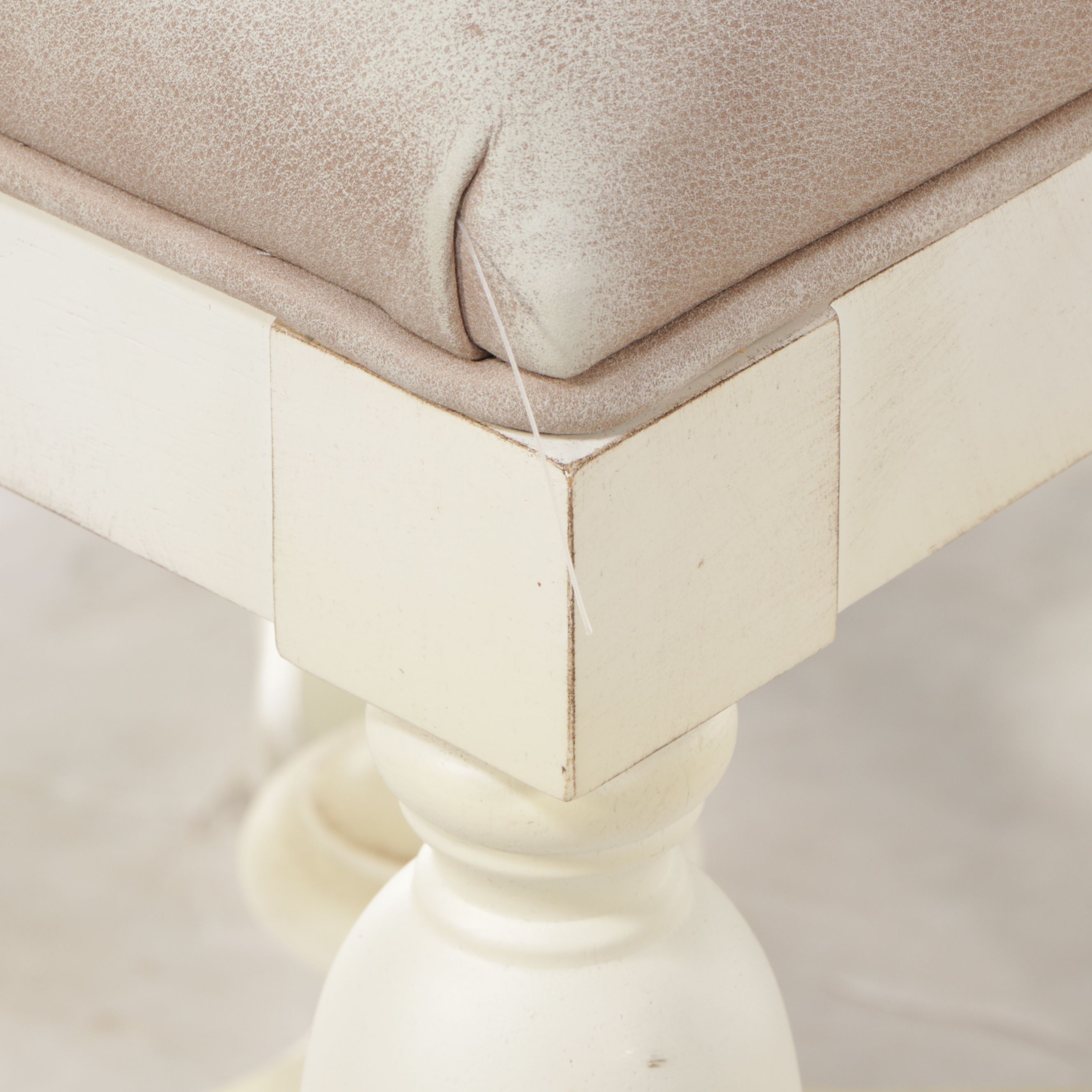 French Provincial Style Fabric Upholstered White-Painted Wood Ottoman