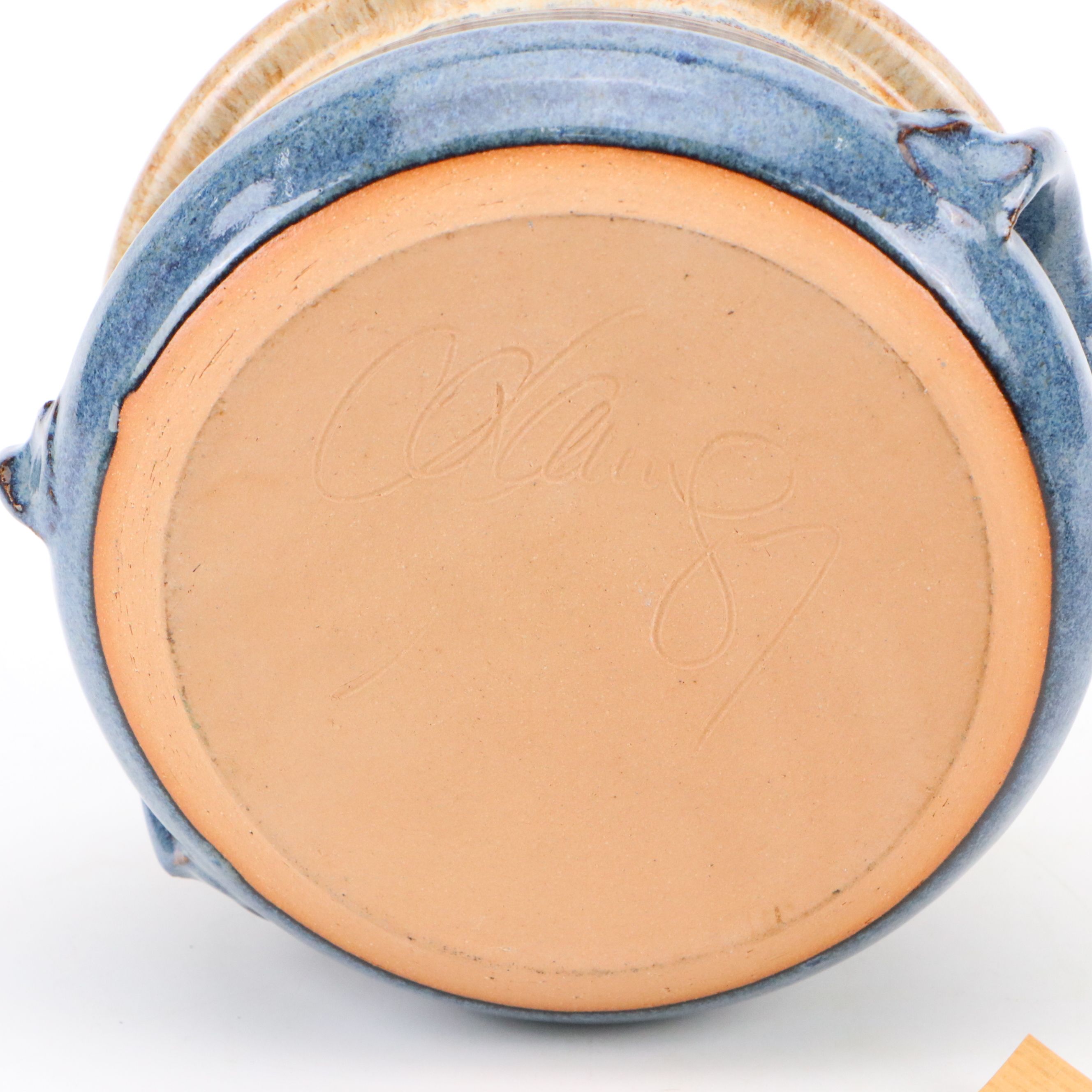 Bill Campbell Ceramic Oil Lamp and Cheri Glaser Bean Crock with Candlestick