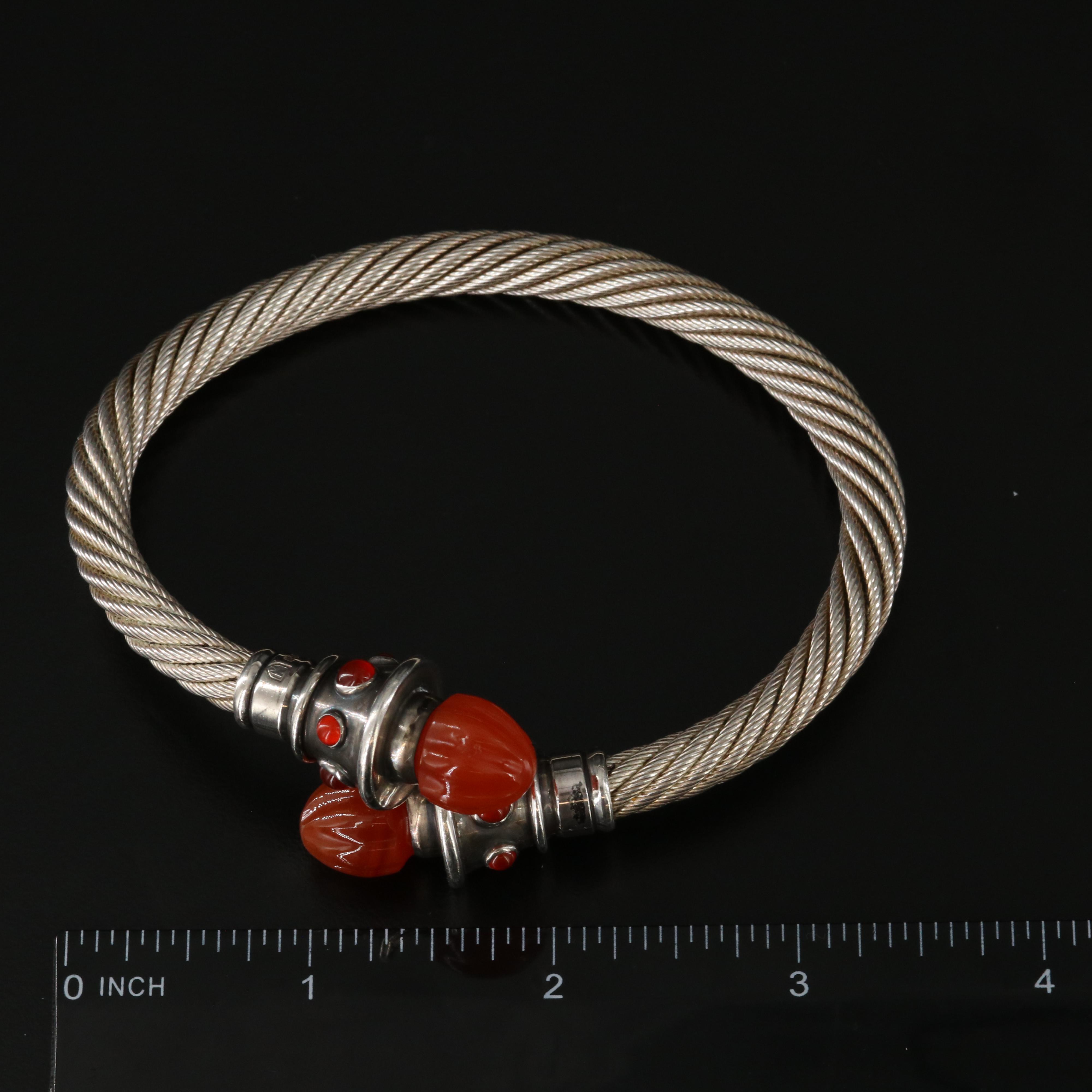 Modernist James Frappe Sterling Carnelian Bypass Bracelet
