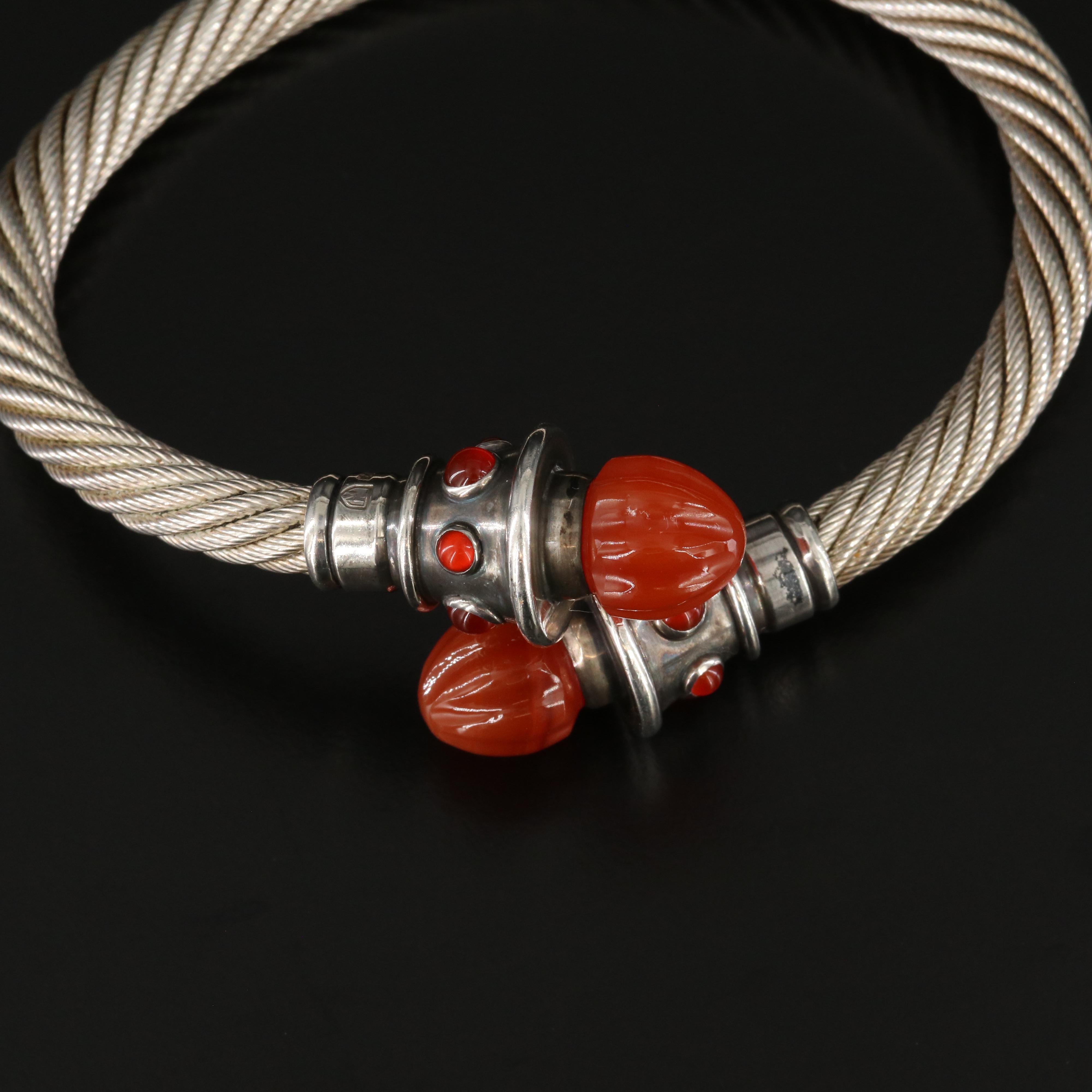 Modernist James Frappe Sterling Carnelian Bypass Bracelet