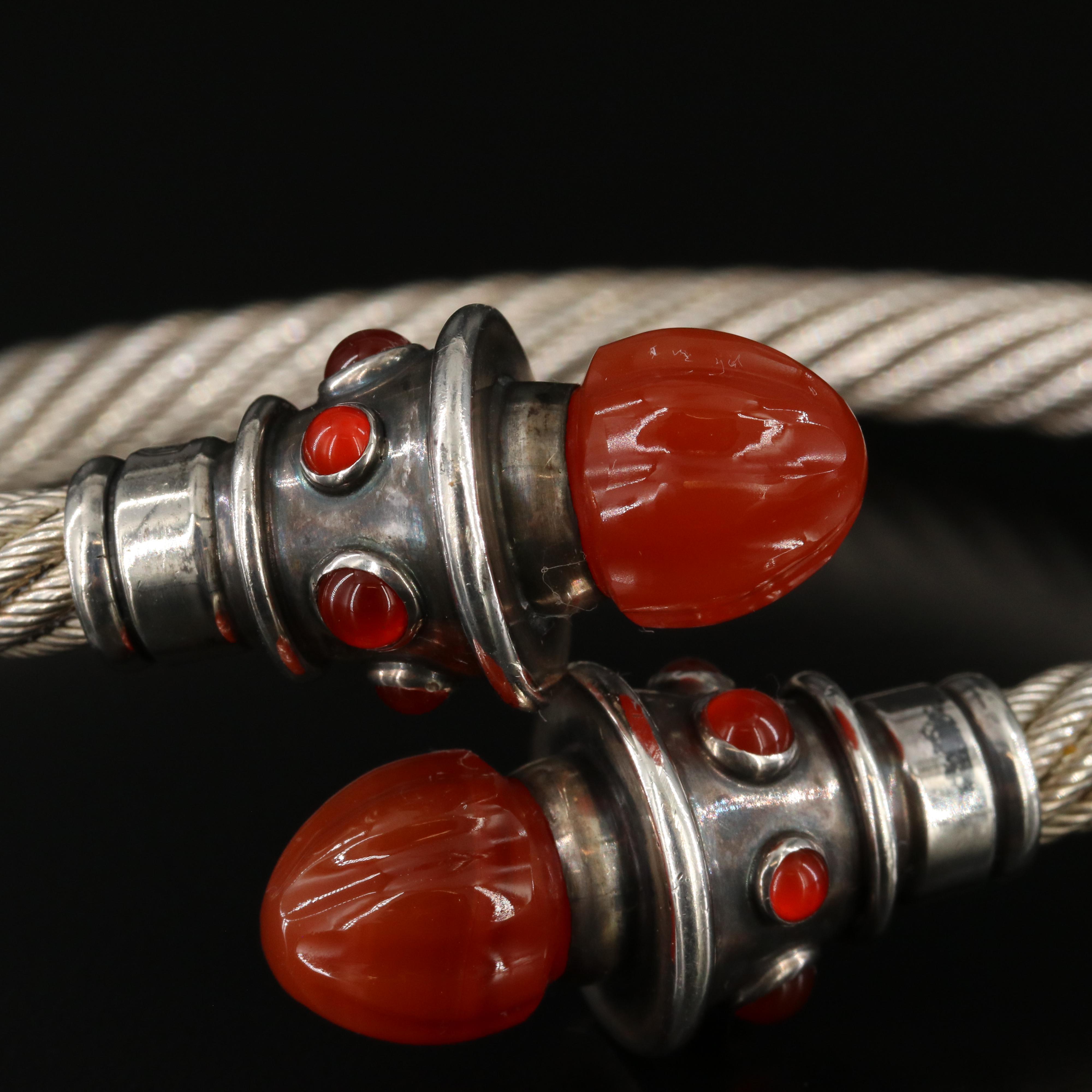 Modernist James Frappe Sterling Carnelian Bypass Bracelet