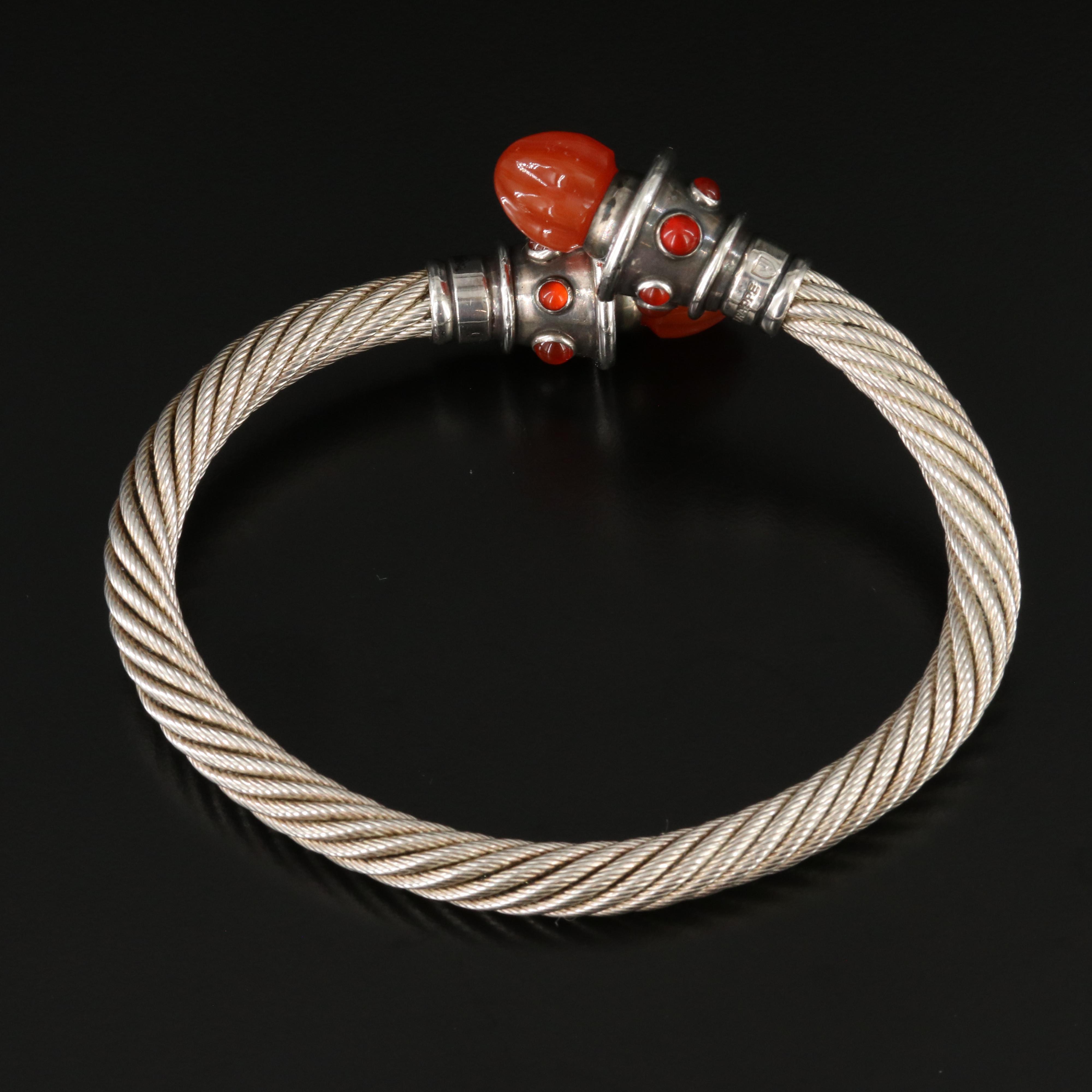 Modernist James Frappe Sterling Carnelian Bypass Bracelet