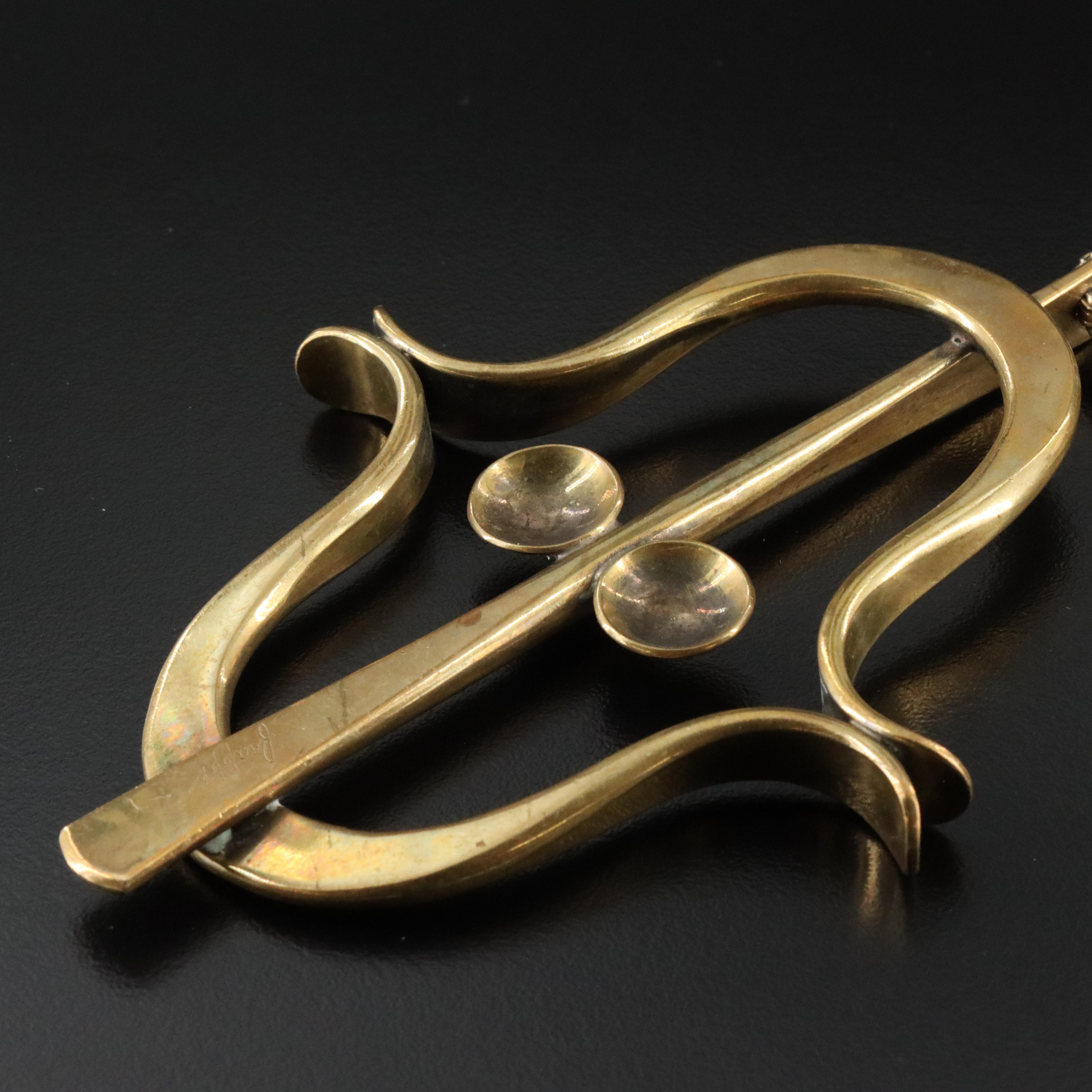 Brutalist Style Brass Pendant Necklaces Including Amazonite