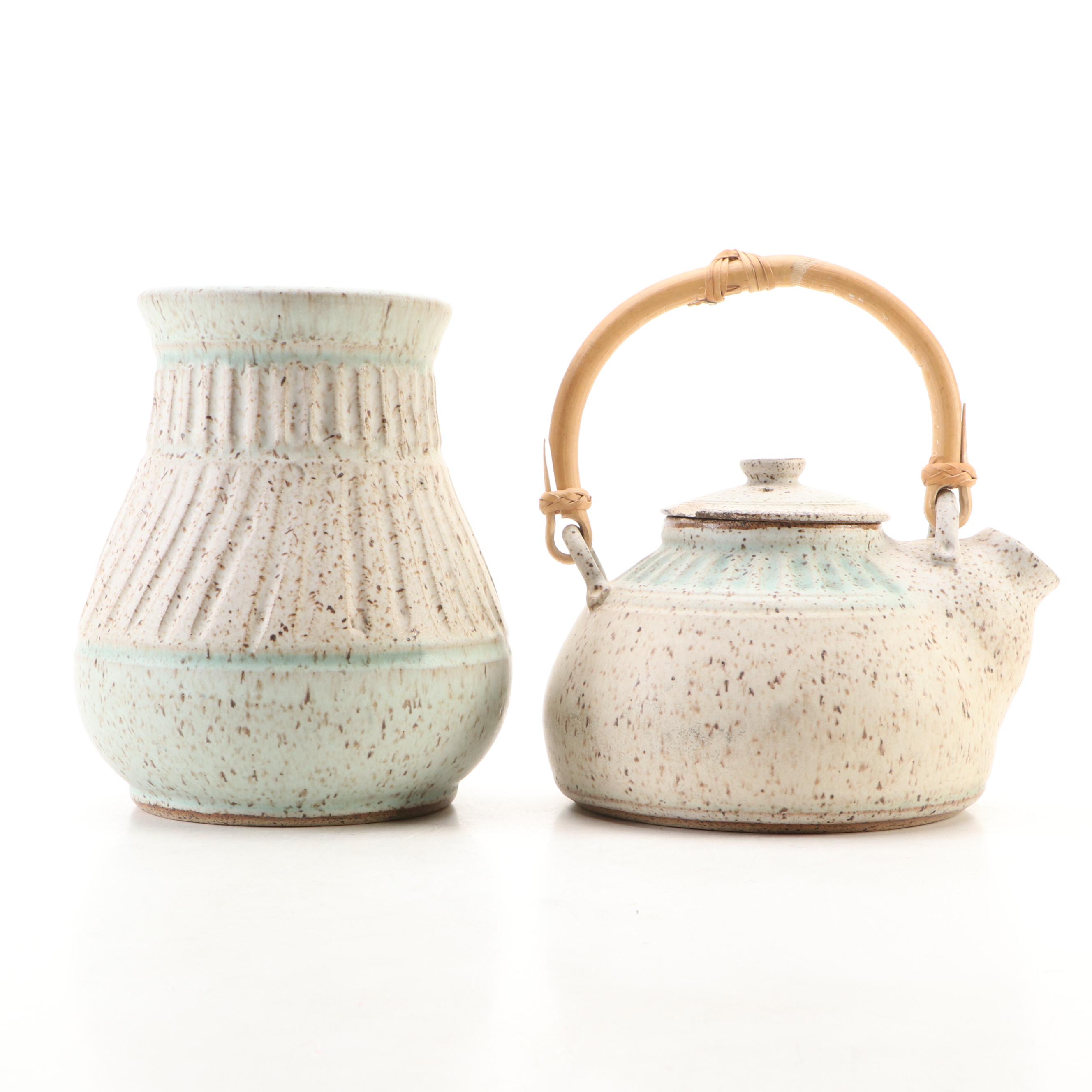Dick Overman Handcrafted Stoneware Vase and Teapot
