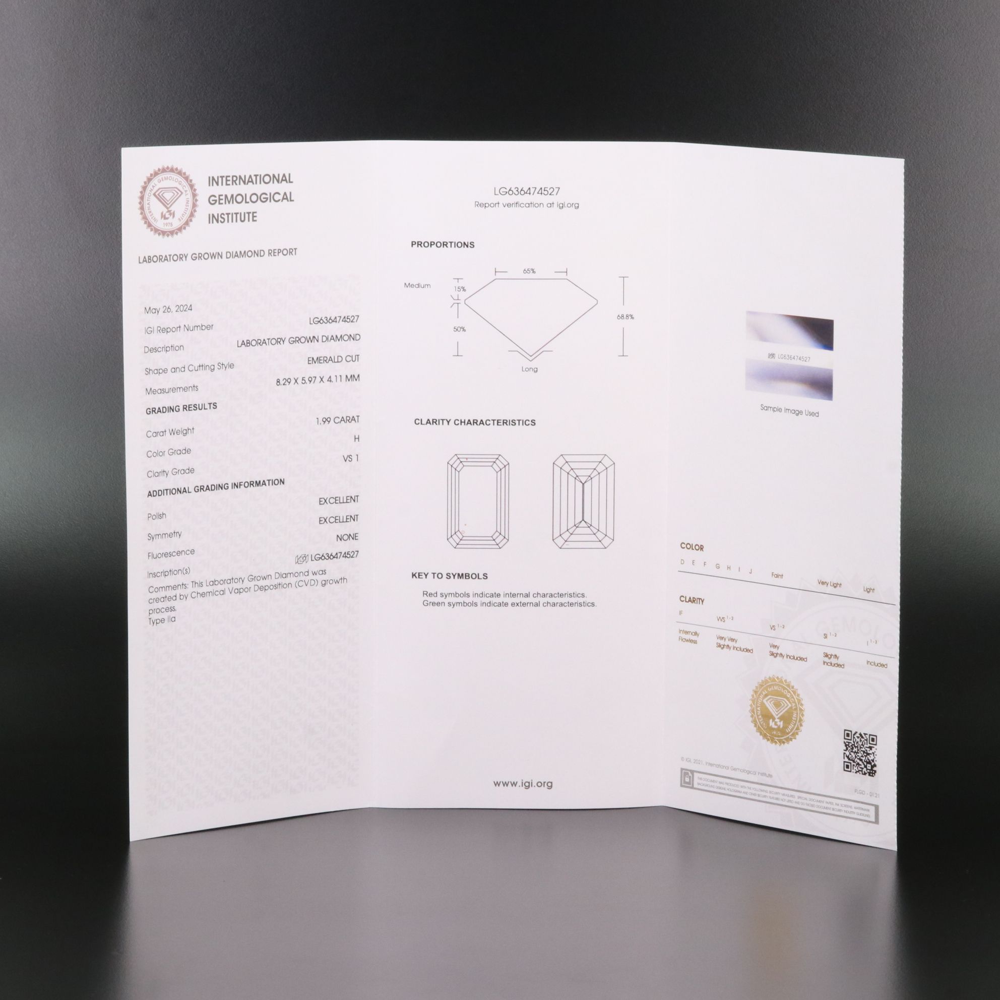 Loose 1.99 CT Lab Grown Diamond with IGI Report