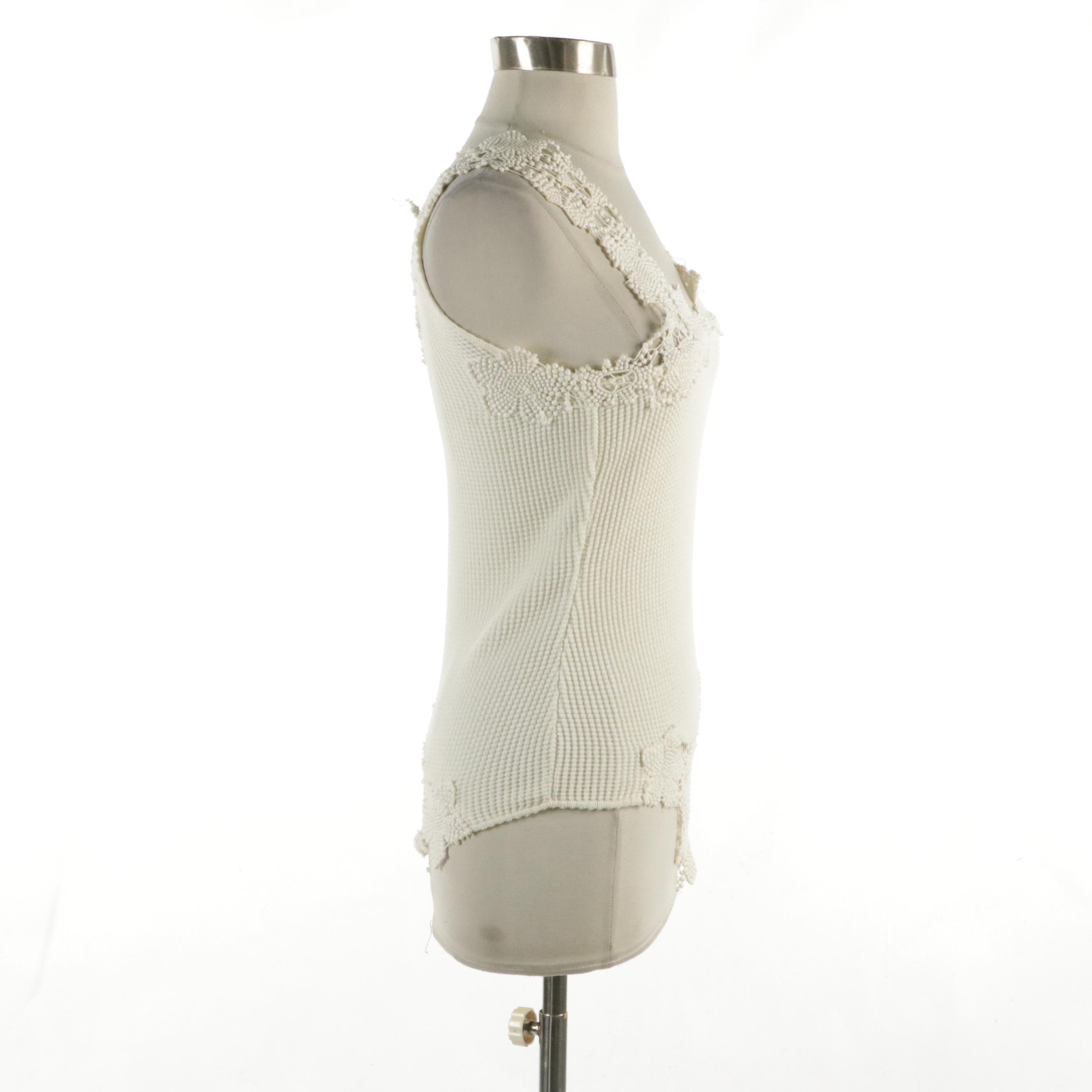 Chanel Cotton Blend Crochet Lace Asymmetrical Sleeveless Top