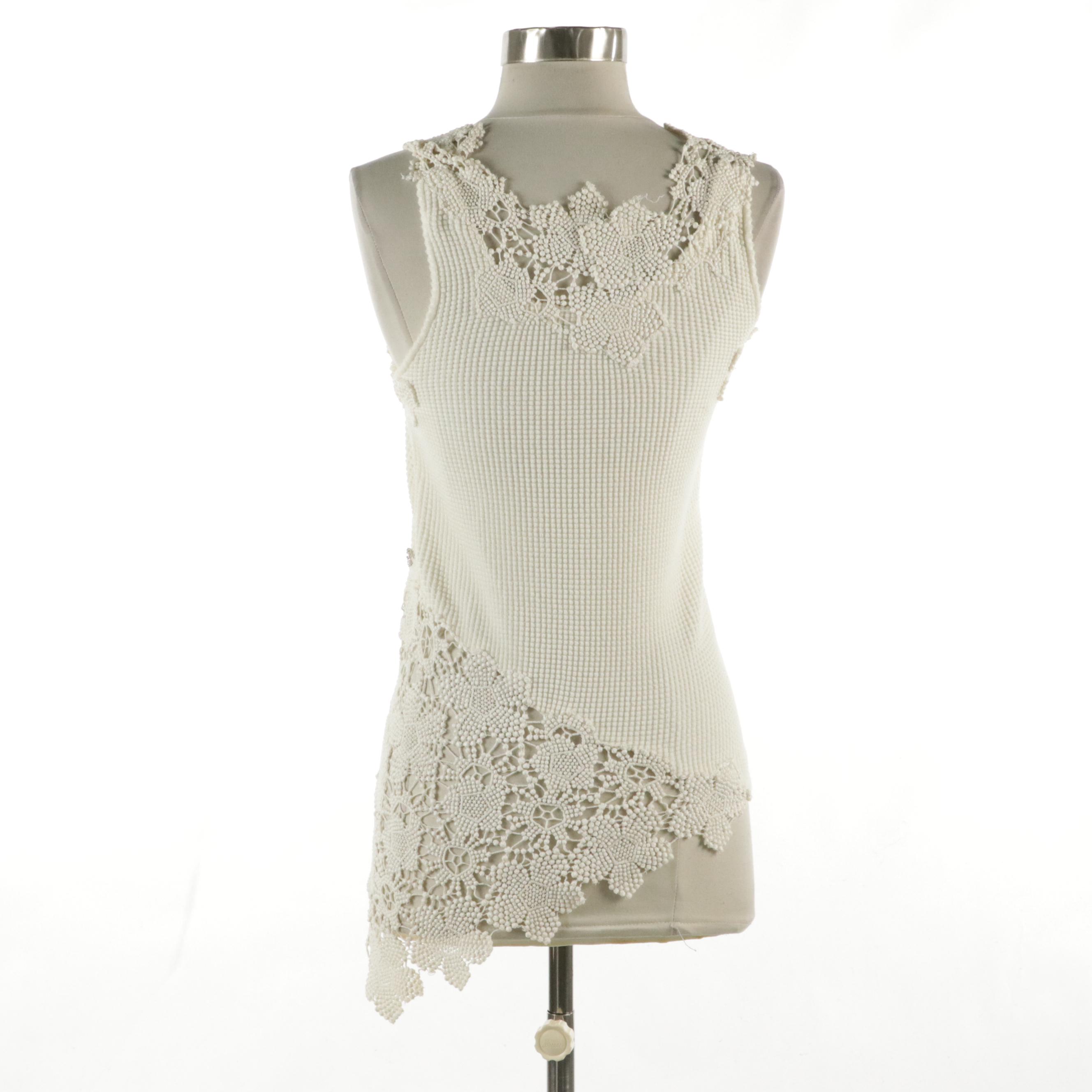 Chanel Cotton Blend Crochet Lace Asymmetrical Sleeveless Top