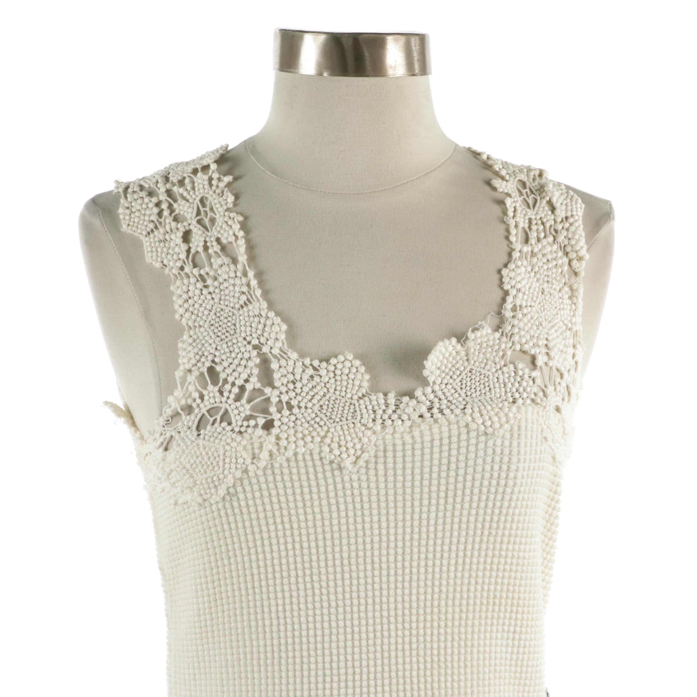 Chanel Cotton Blend Crochet Lace Asymmetrical Sleeveless Top