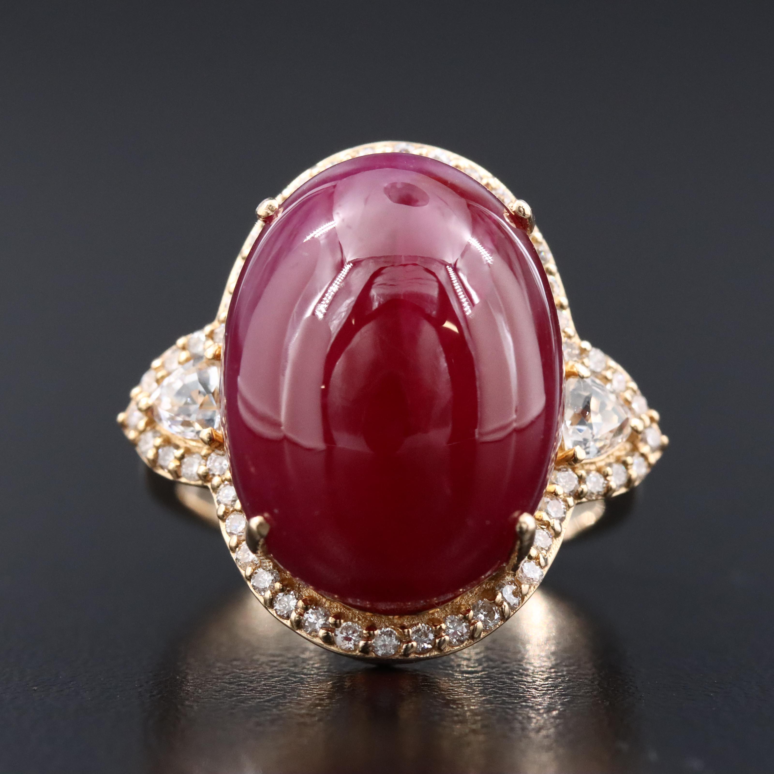 14K 26.58 CT Ruby, White Sapphire, and Diamond Ring with IGI Jewelry Report