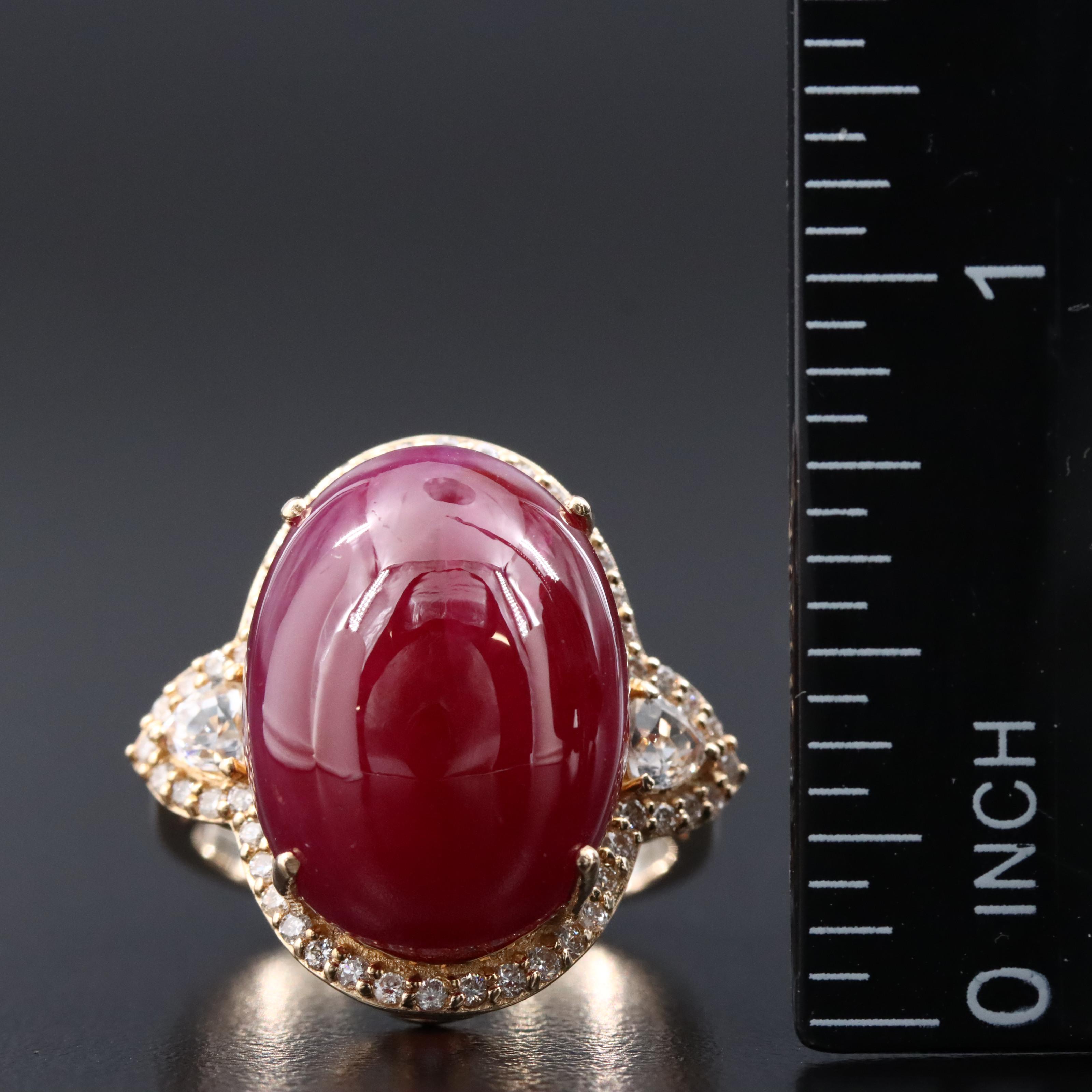 14K 26.58 CT Ruby, White Sapphire, and Diamond Ring with IGI Jewelry Report