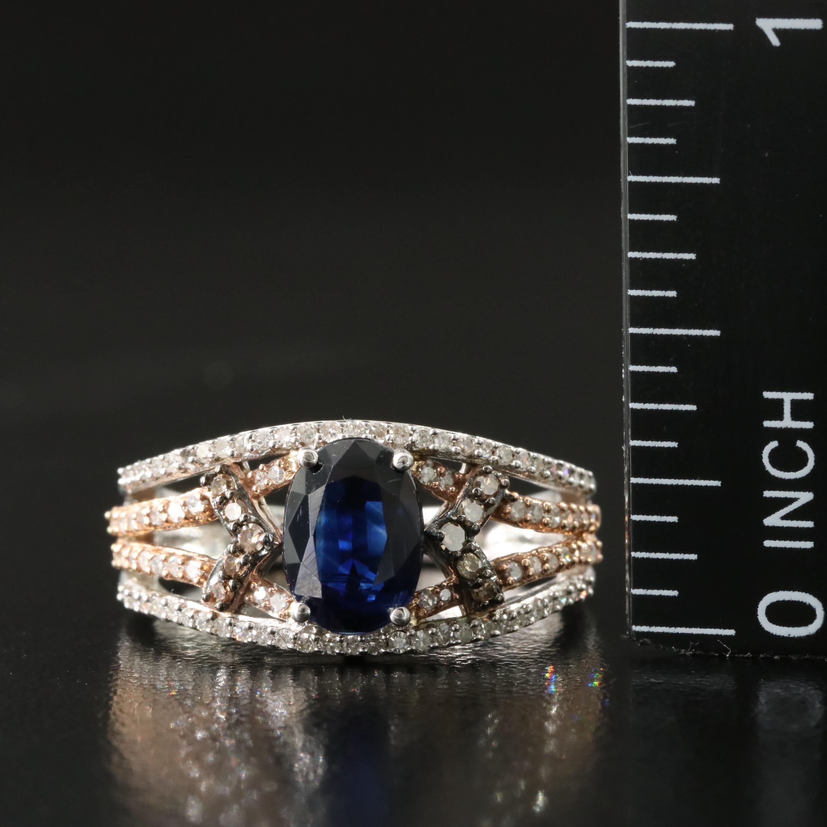 Sterling Sapphire and Diamond Ring with 14K Rose Gold and Fancy Diamond Accents