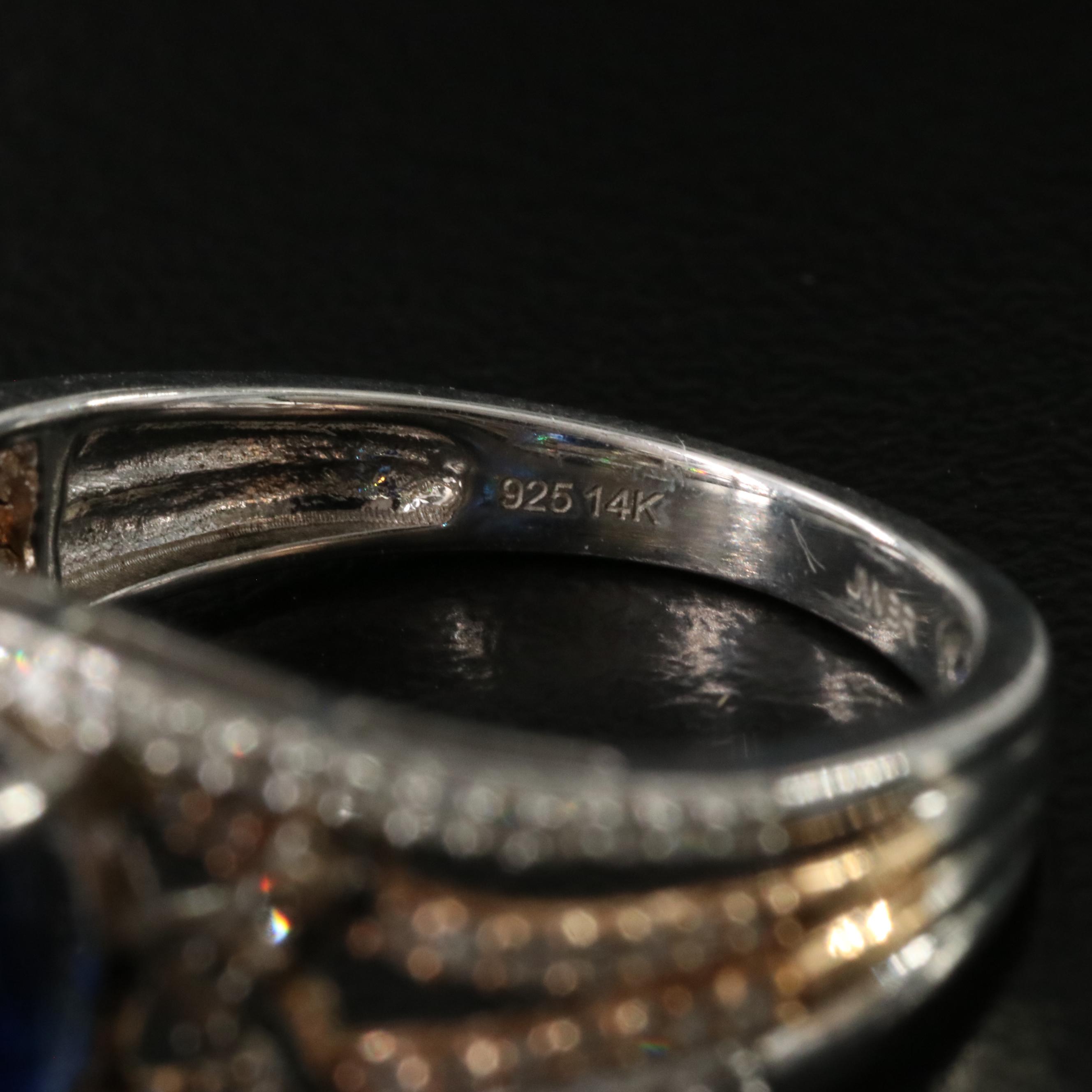 Sterling Sapphire and Diamond Ring with 14K Rose Gold and Fancy Diamond Accents