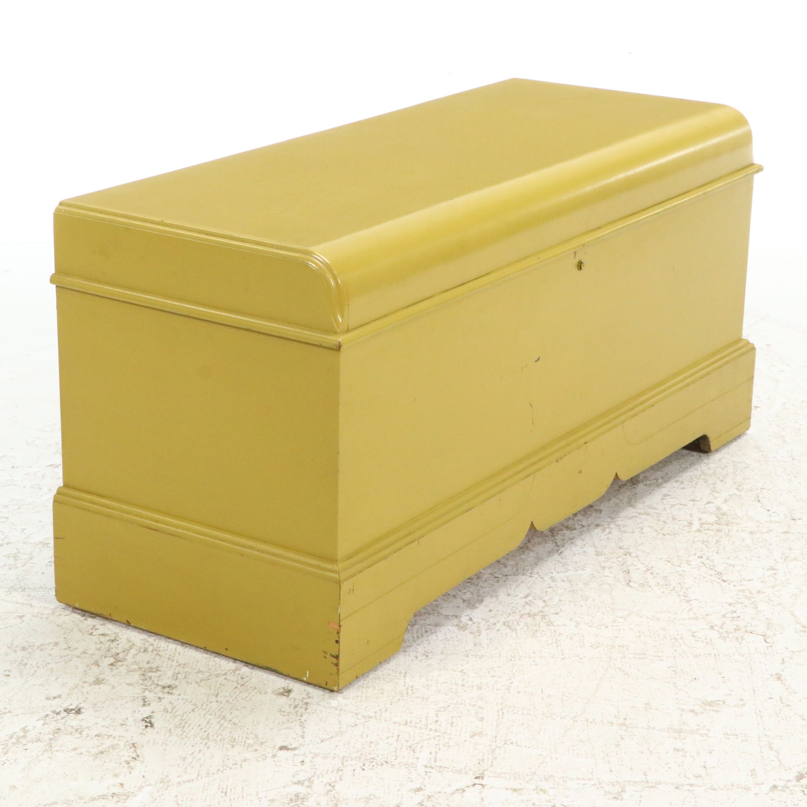 Roos Chests Art Deco Style Yellow-Painted Wood Cedar Lined Blanket Chest