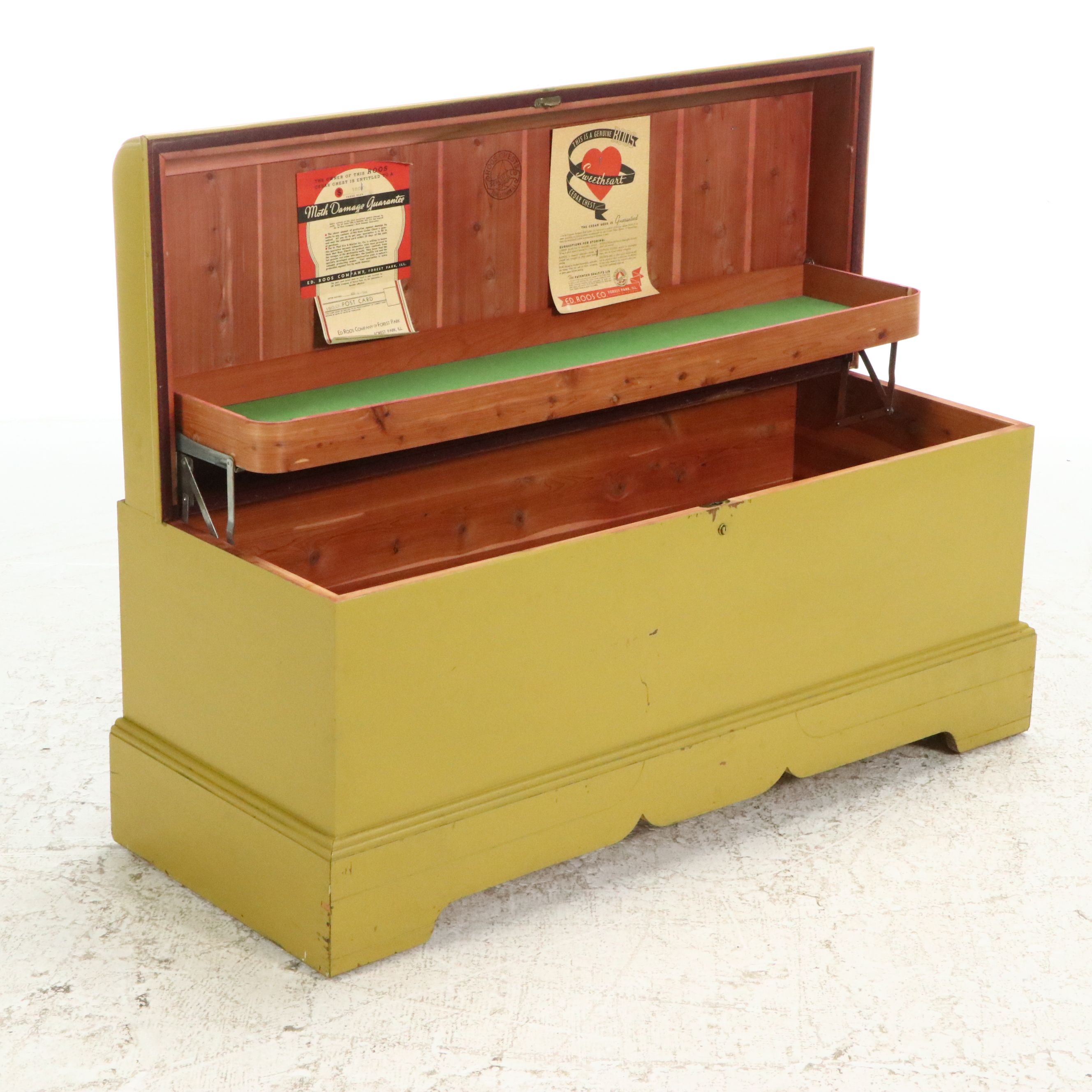 Roos Chests Art Deco Style Yellow-Painted Wood Cedar Lined Blanket Chest