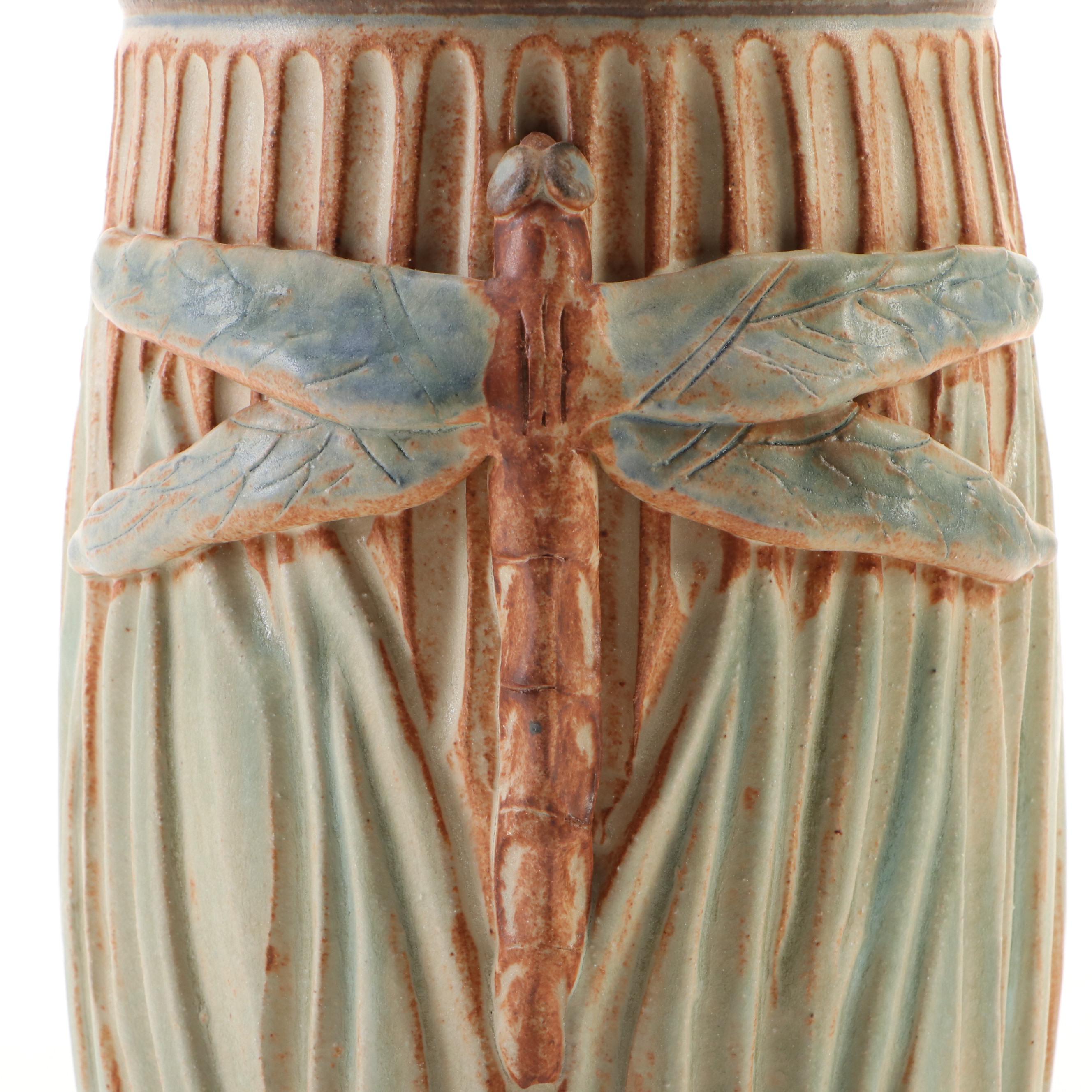 Dick Overman Handcrafted Dragonfly Stoneware Lidded Jar