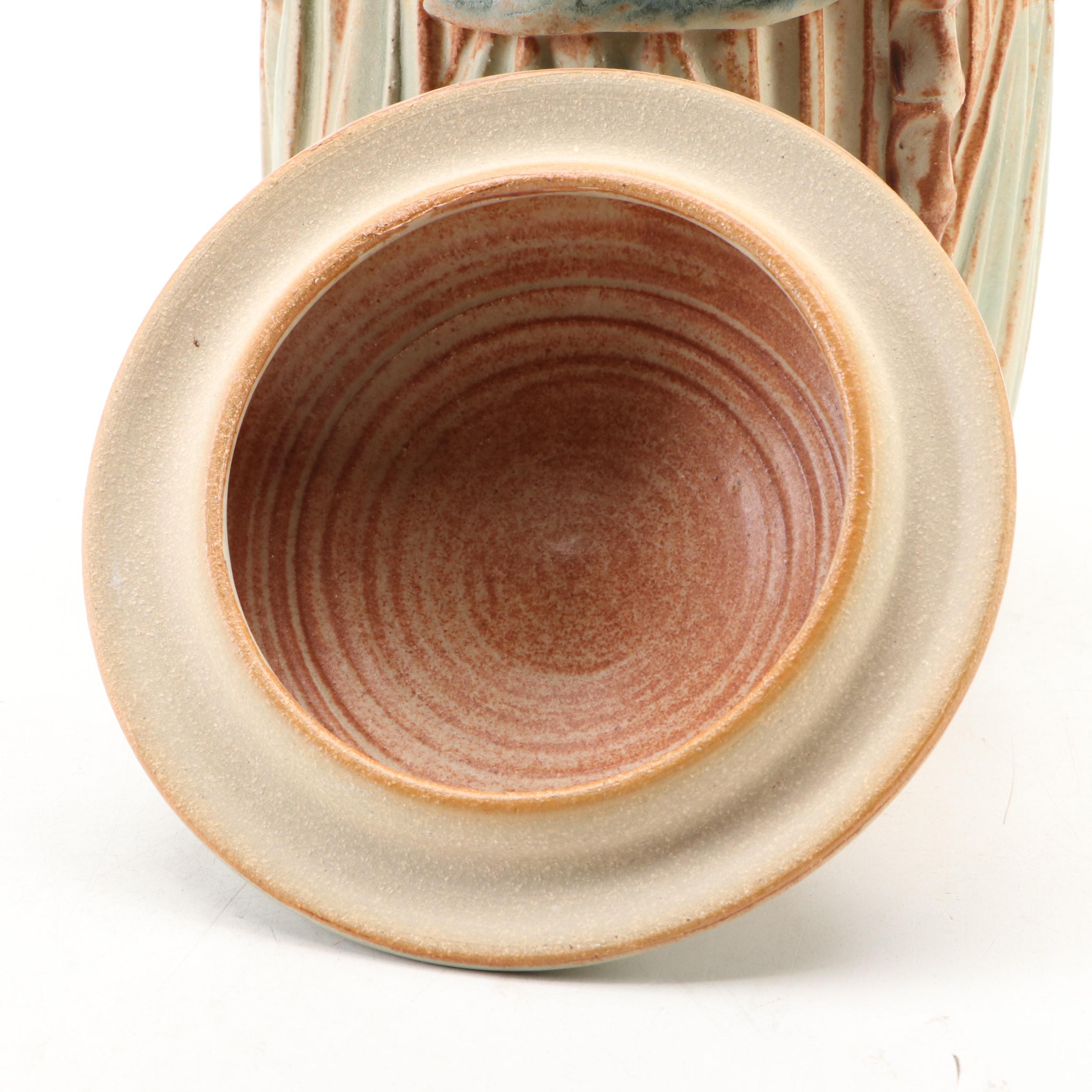 Dick Overman Handcrafted Dragonfly Stoneware Lidded Jar