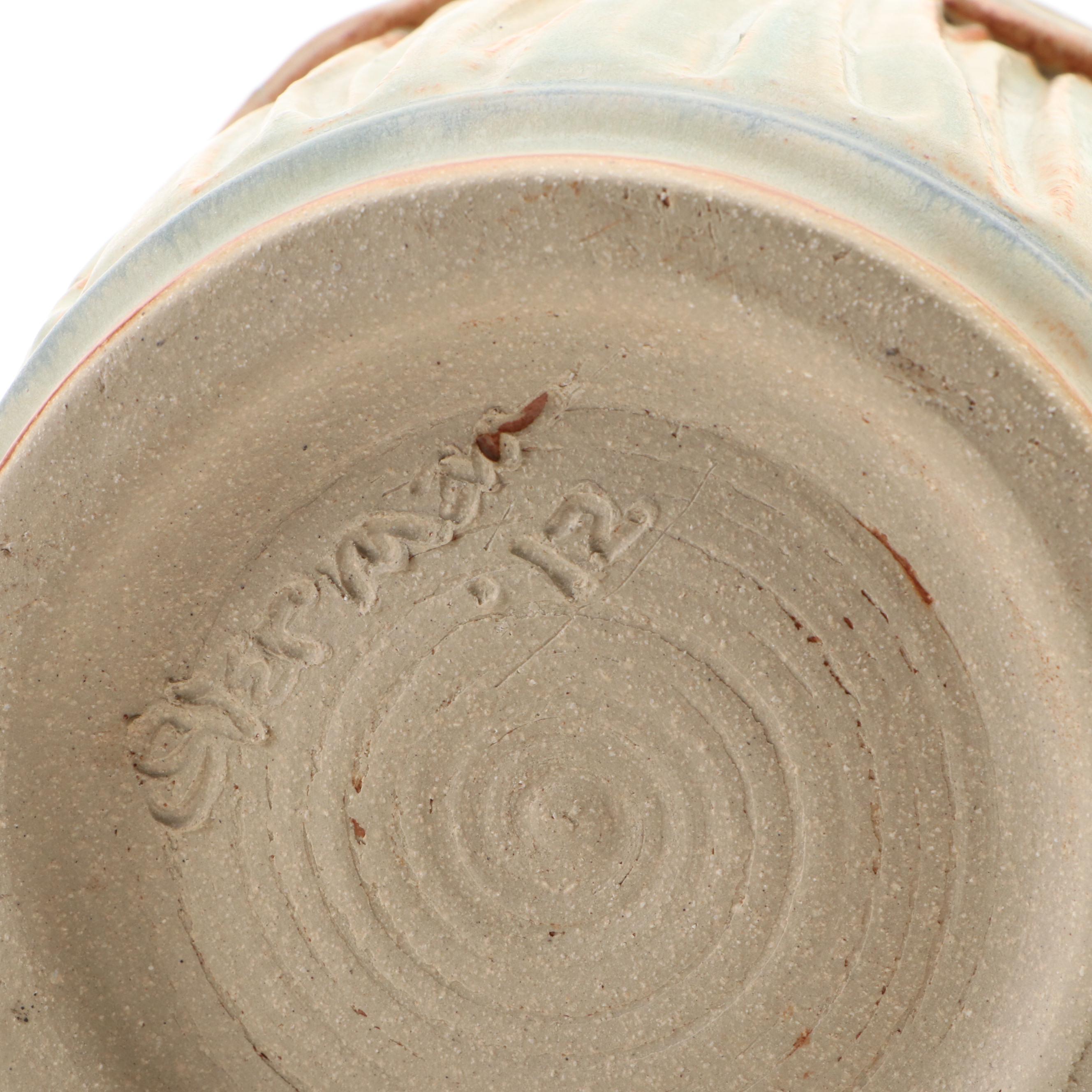 Dick Overman Handcrafted Dragonfly Stoneware Lidded Jar