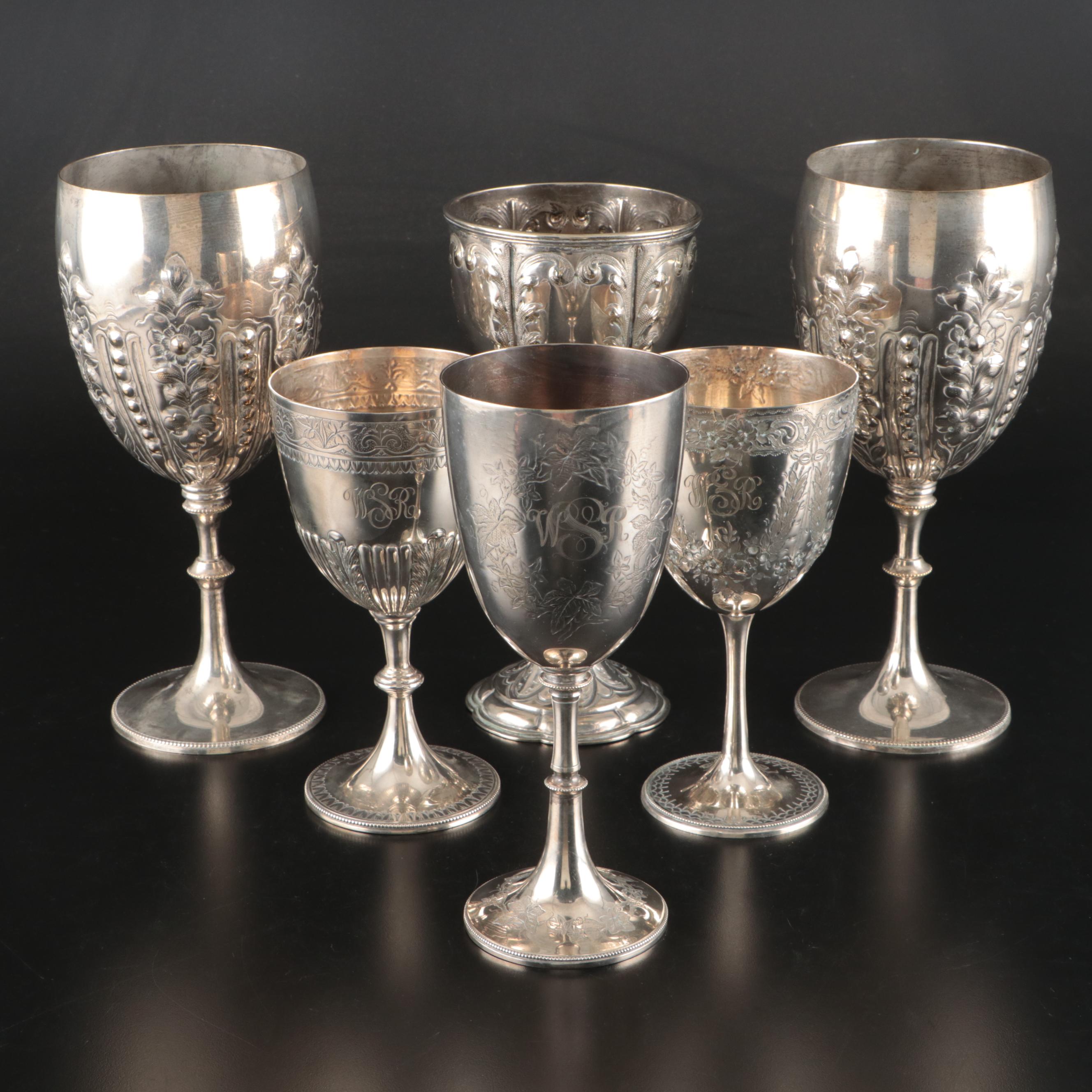William Hutton & Sons with Other Repoussé Silver Plate Goblets