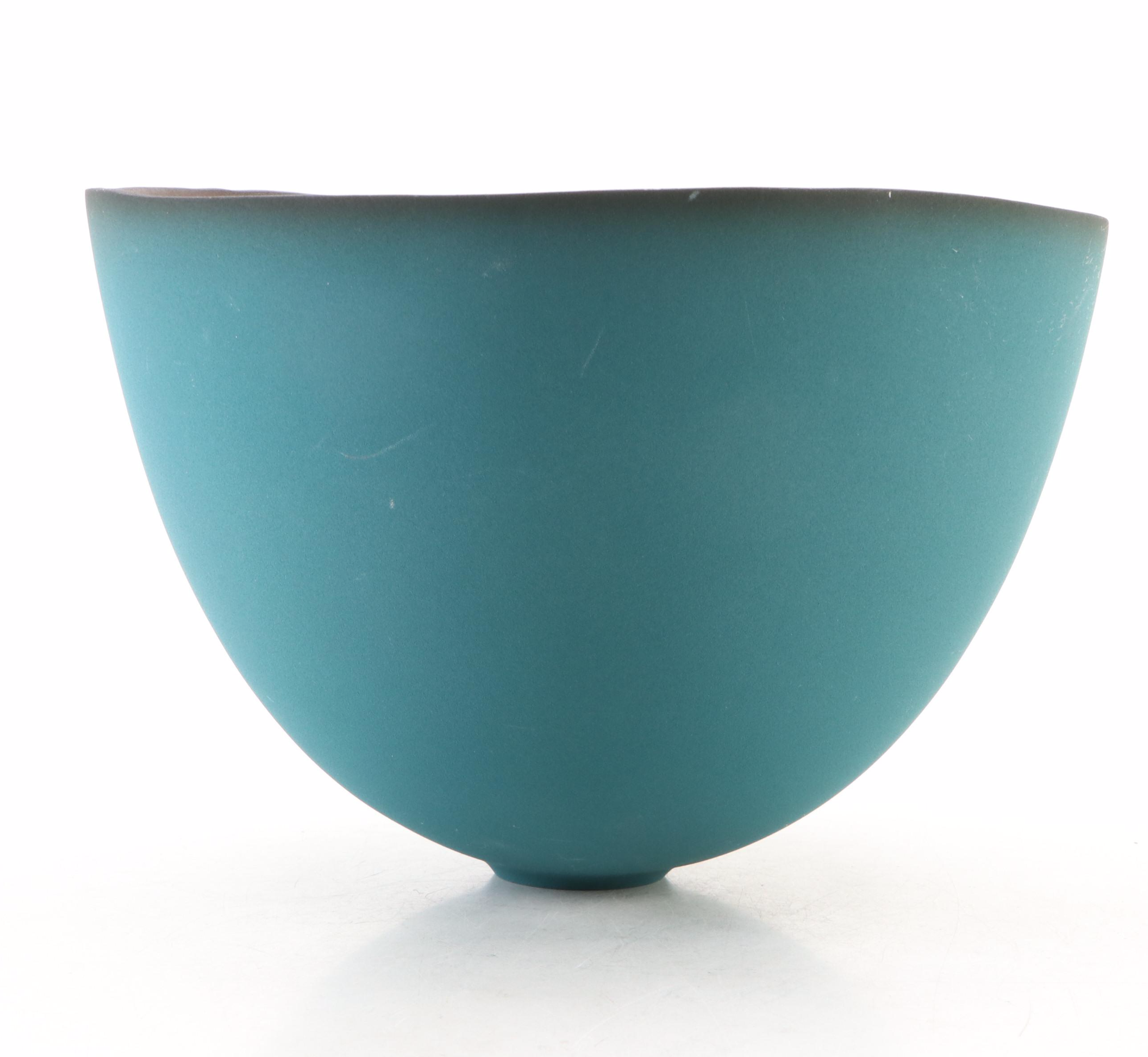 Emily Rossheim Art Pottery Matte Teal Ombré and Red Ceramic Bowl