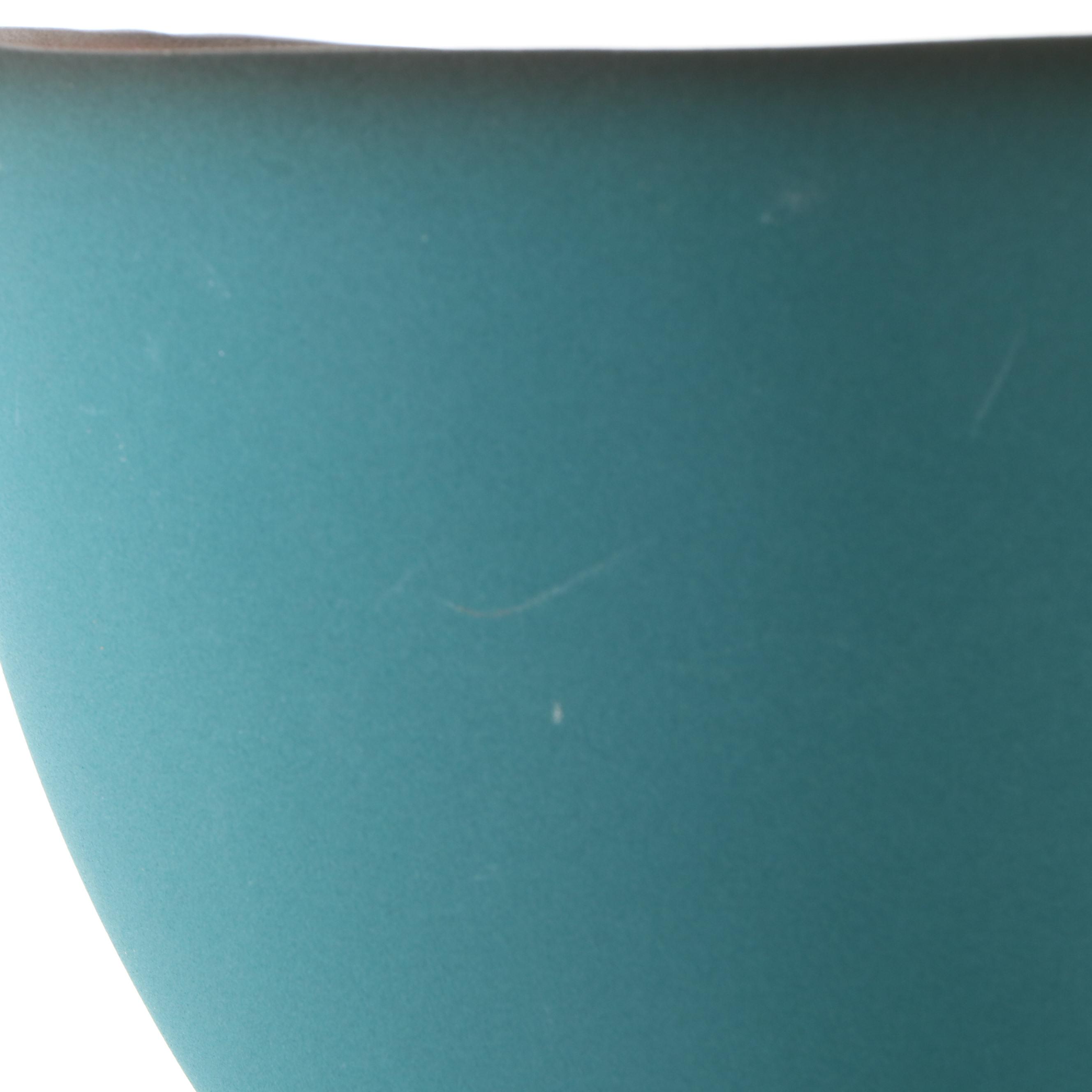 Emily Rossheim Art Pottery Matte Teal Ombré and Red Ceramic Bowl