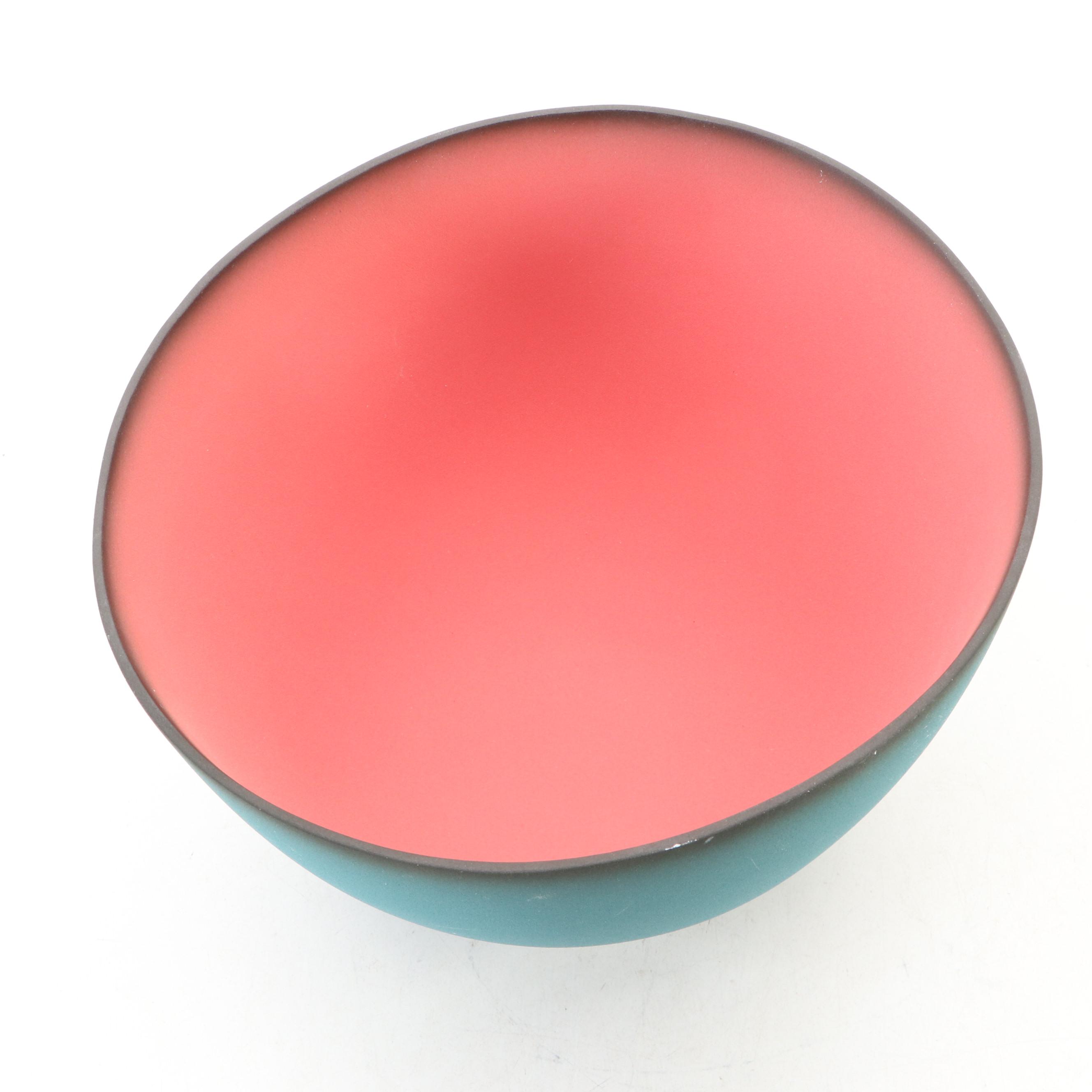 Emily Rossheim Art Pottery Matte Teal Ombré and Red Ceramic Bowl