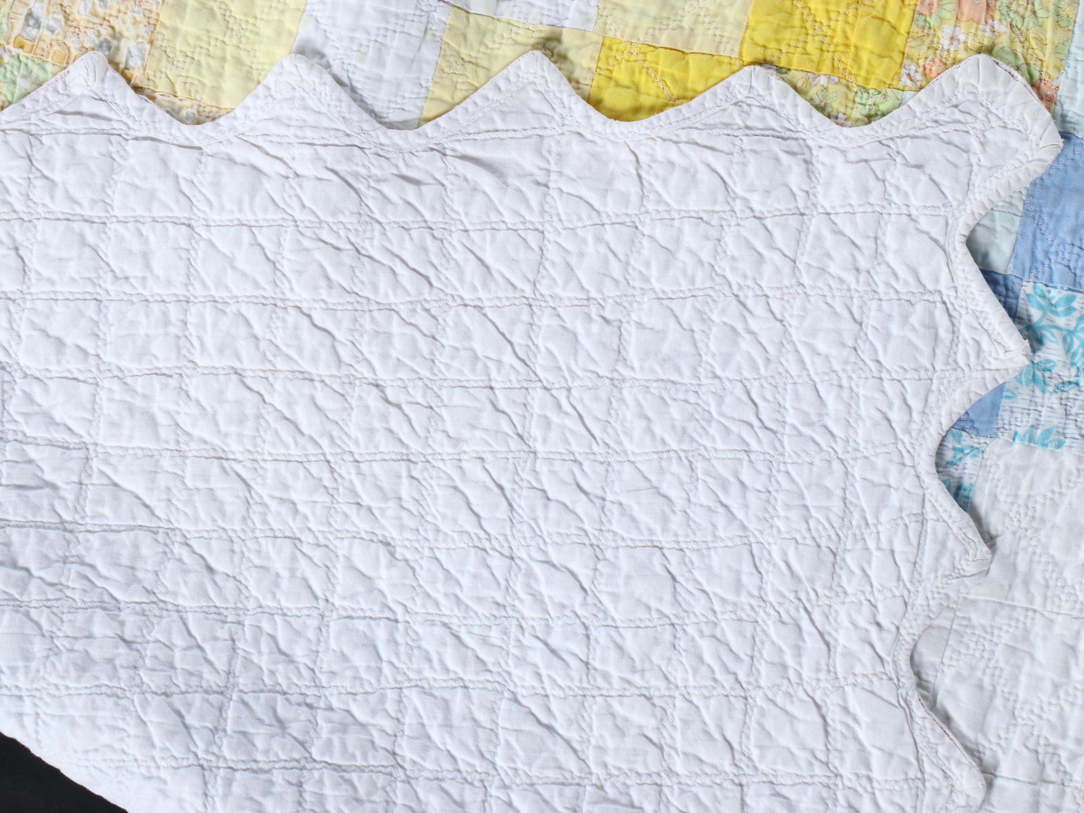 Hand-Pieced Antique "Double Wedding Ring" with "Trip Around The World" Quilts