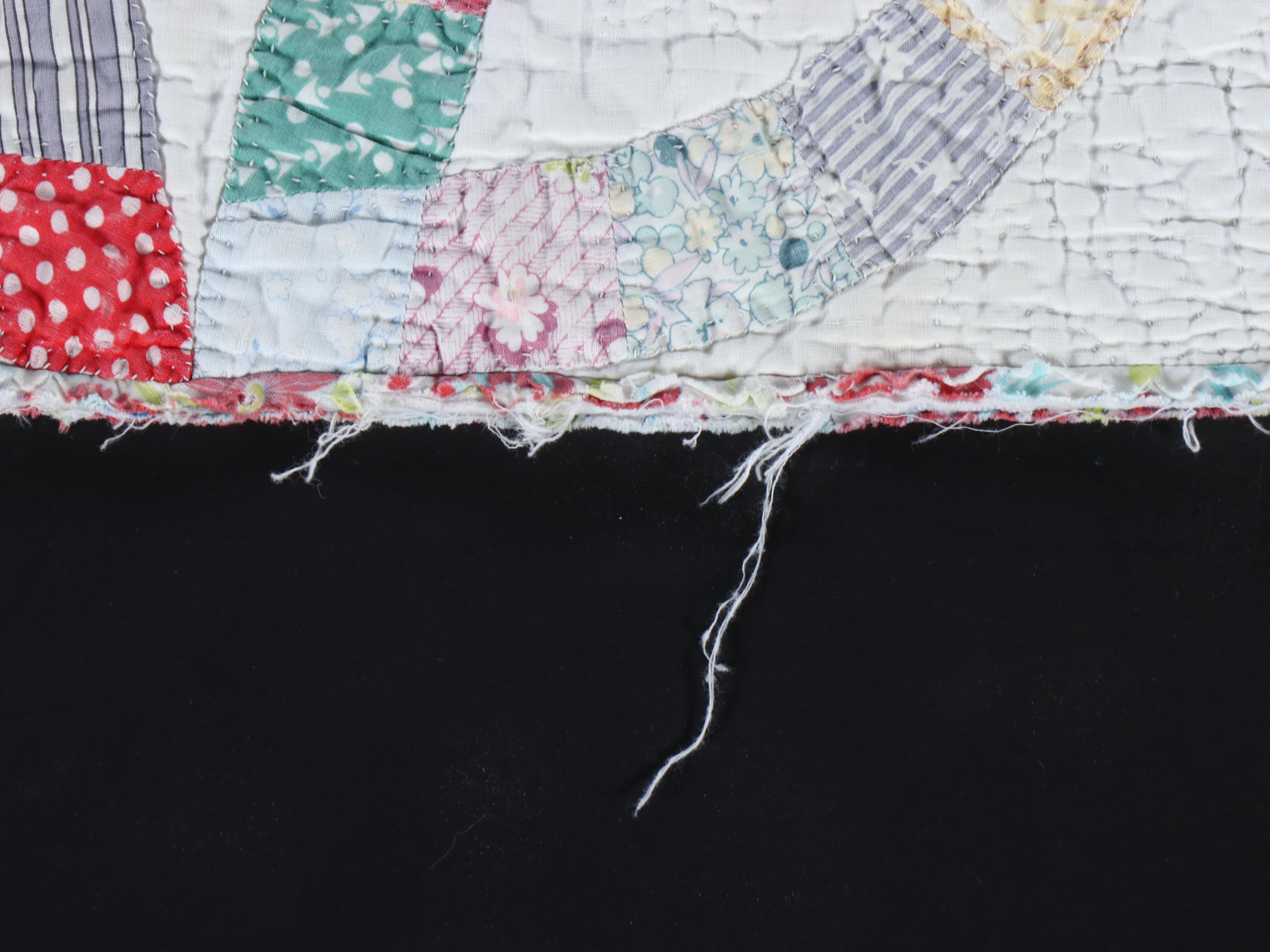 Hand-Pieced Antique "Double Wedding Ring" with "Trip Around The World" Quilts