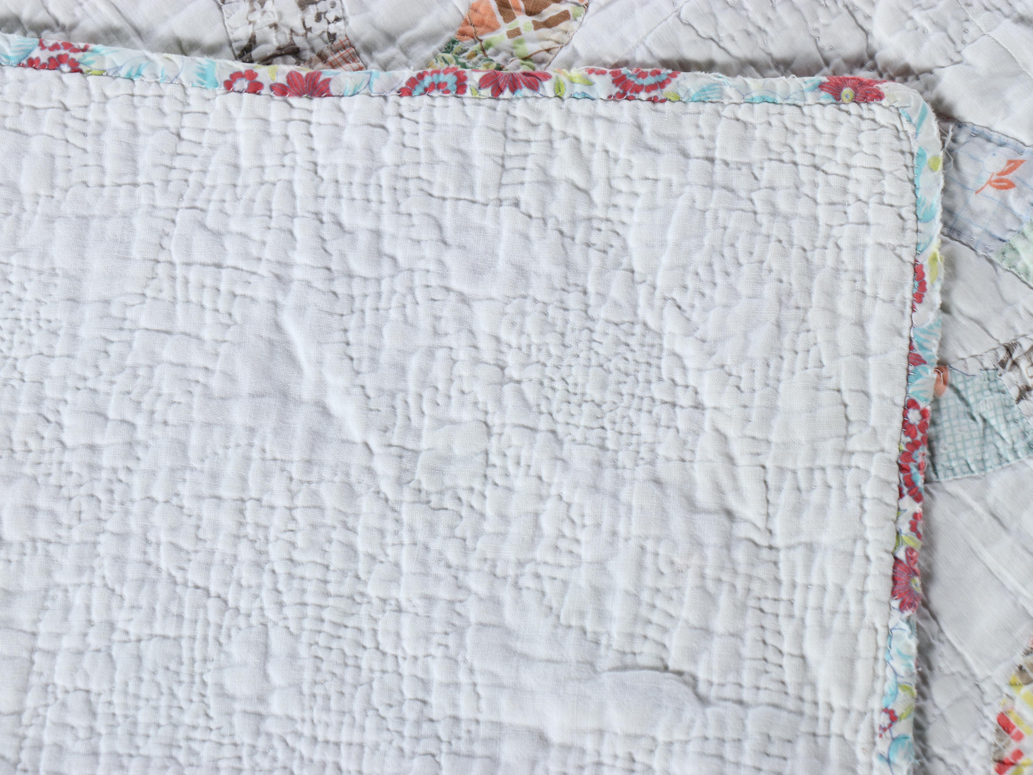 Hand-Pieced Antique "Double Wedding Ring" with "Trip Around The World" Quilts