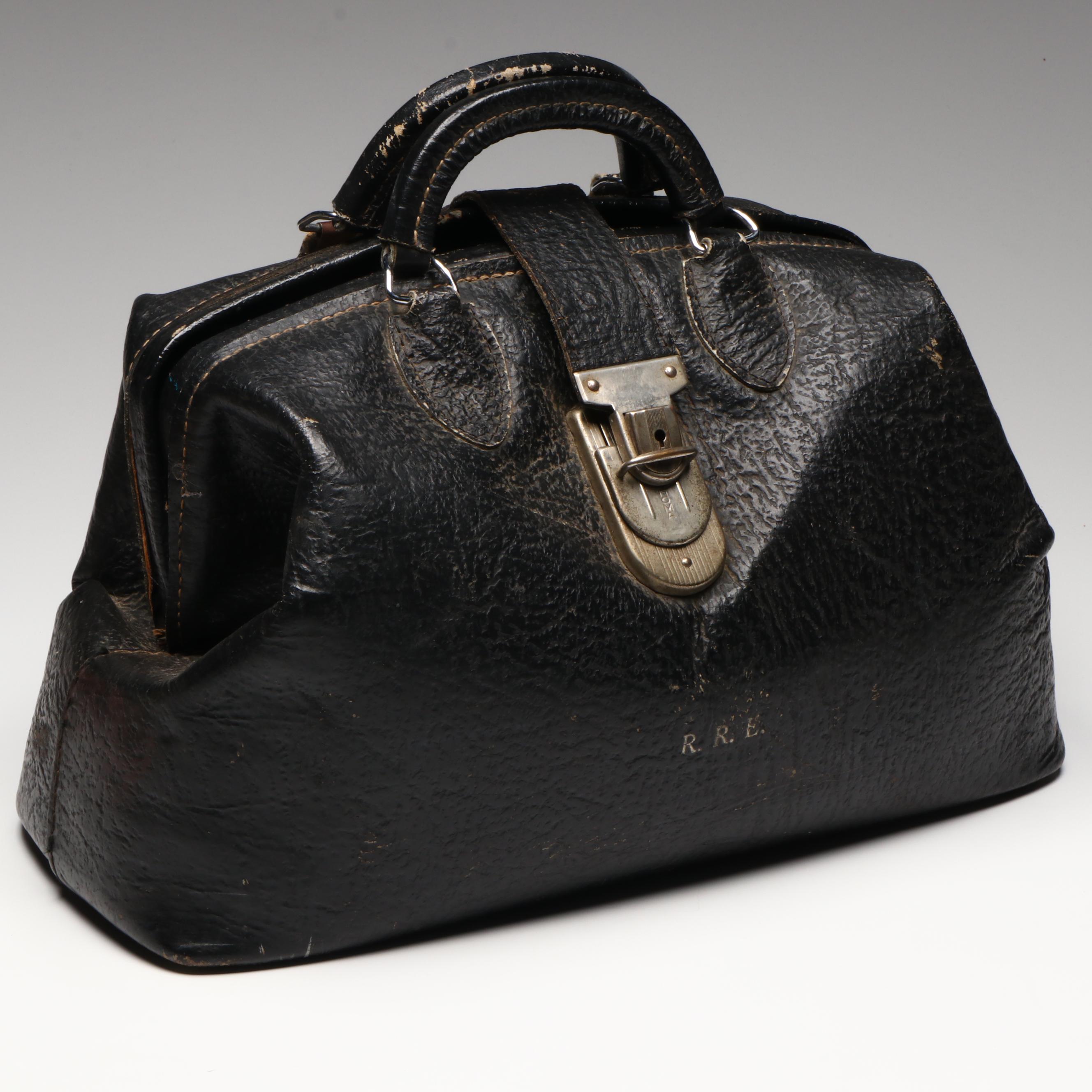 Human Skull Medical Specimen with Leather Doctor's Bag, 20th Century