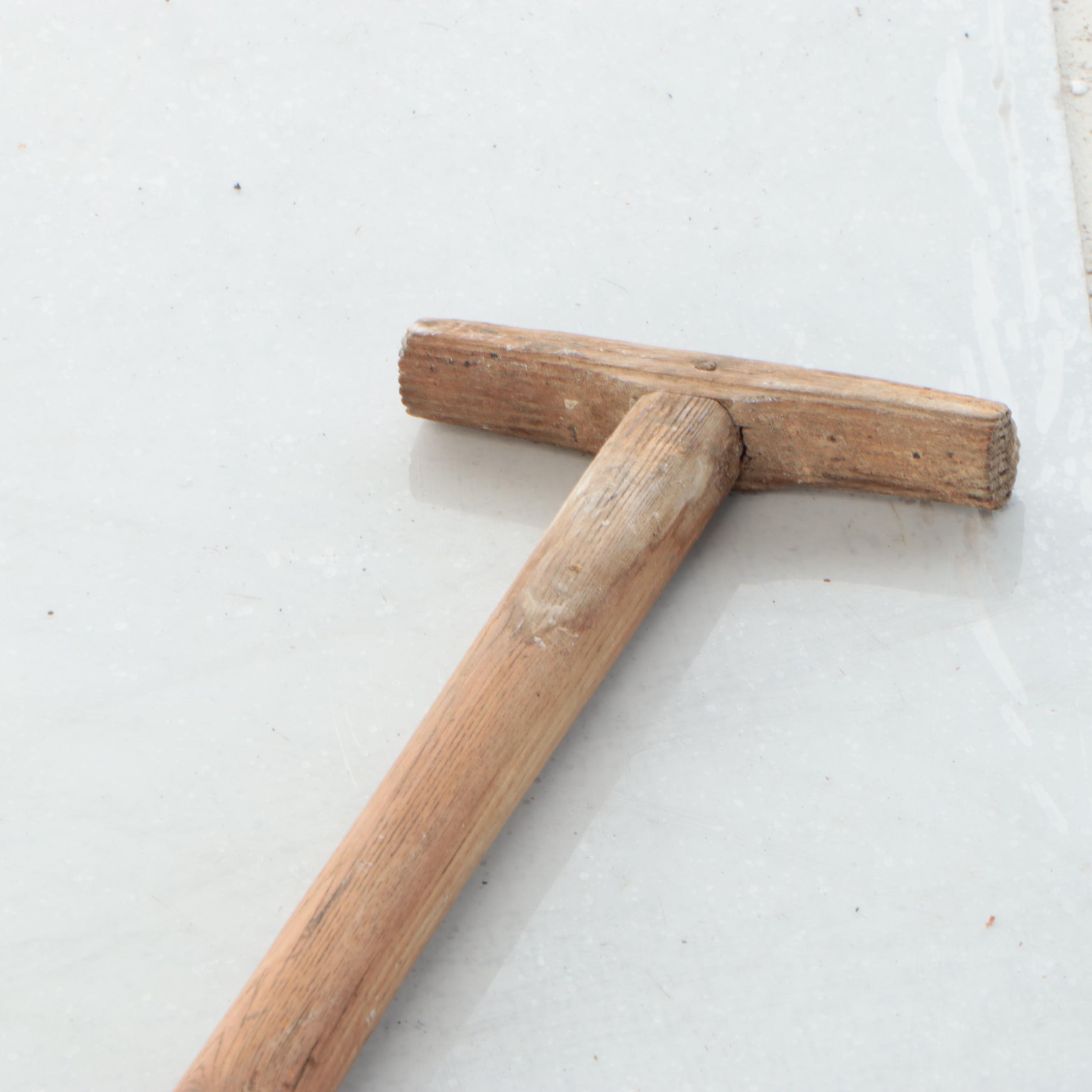 Large Wood Rake and Handled Woven Basket