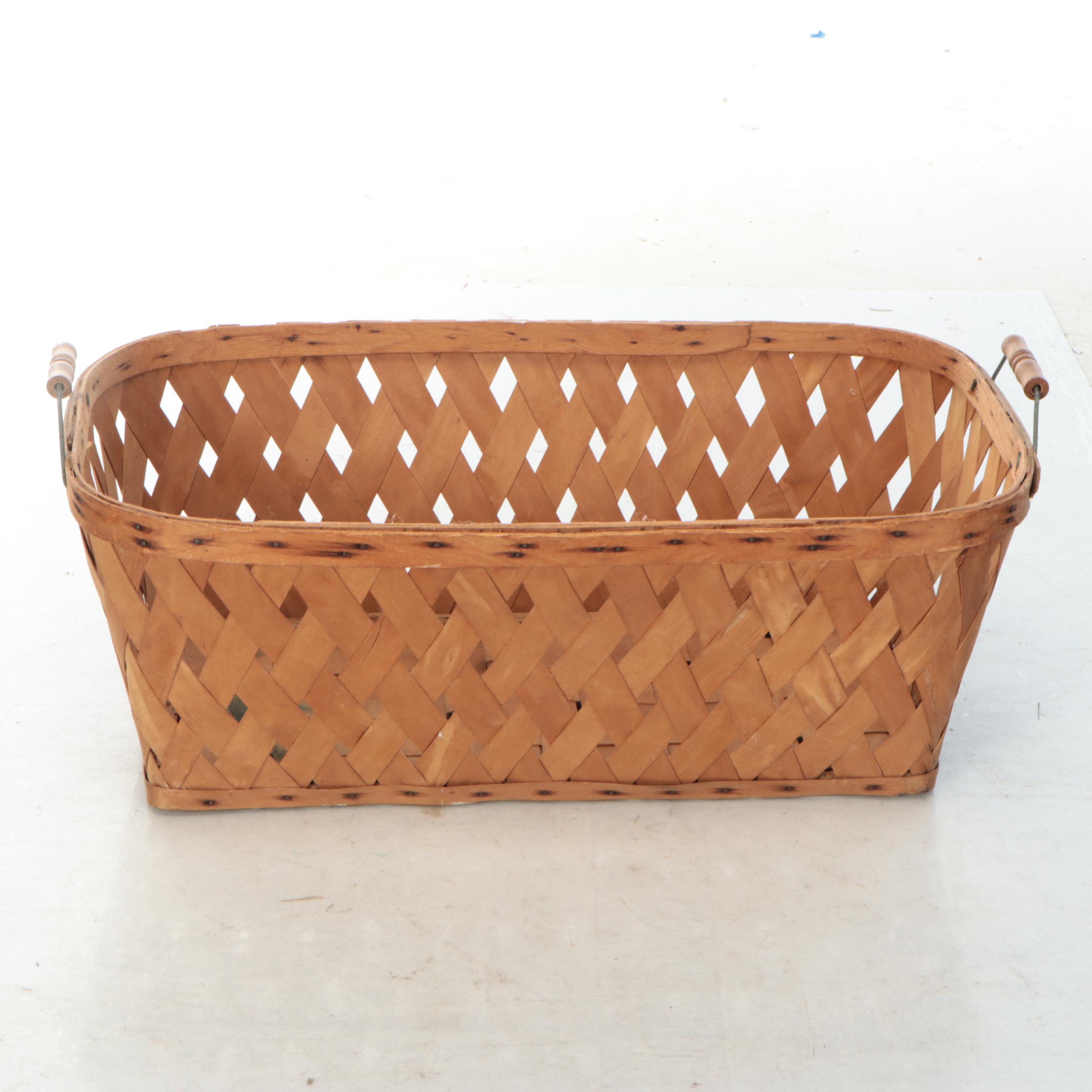 Large Wood Rake and Handled Woven Basket