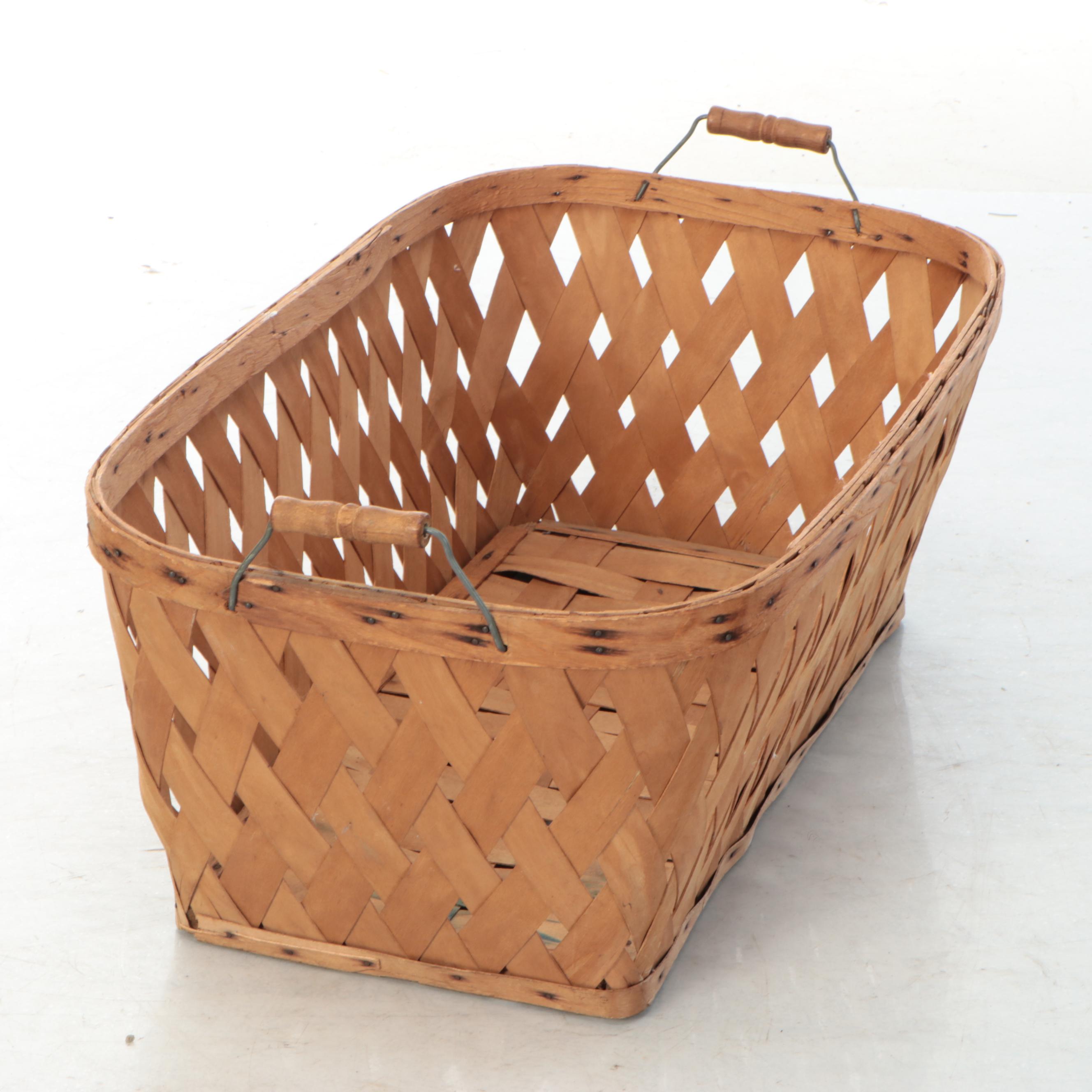 Large Wood Rake and Handled Woven Basket