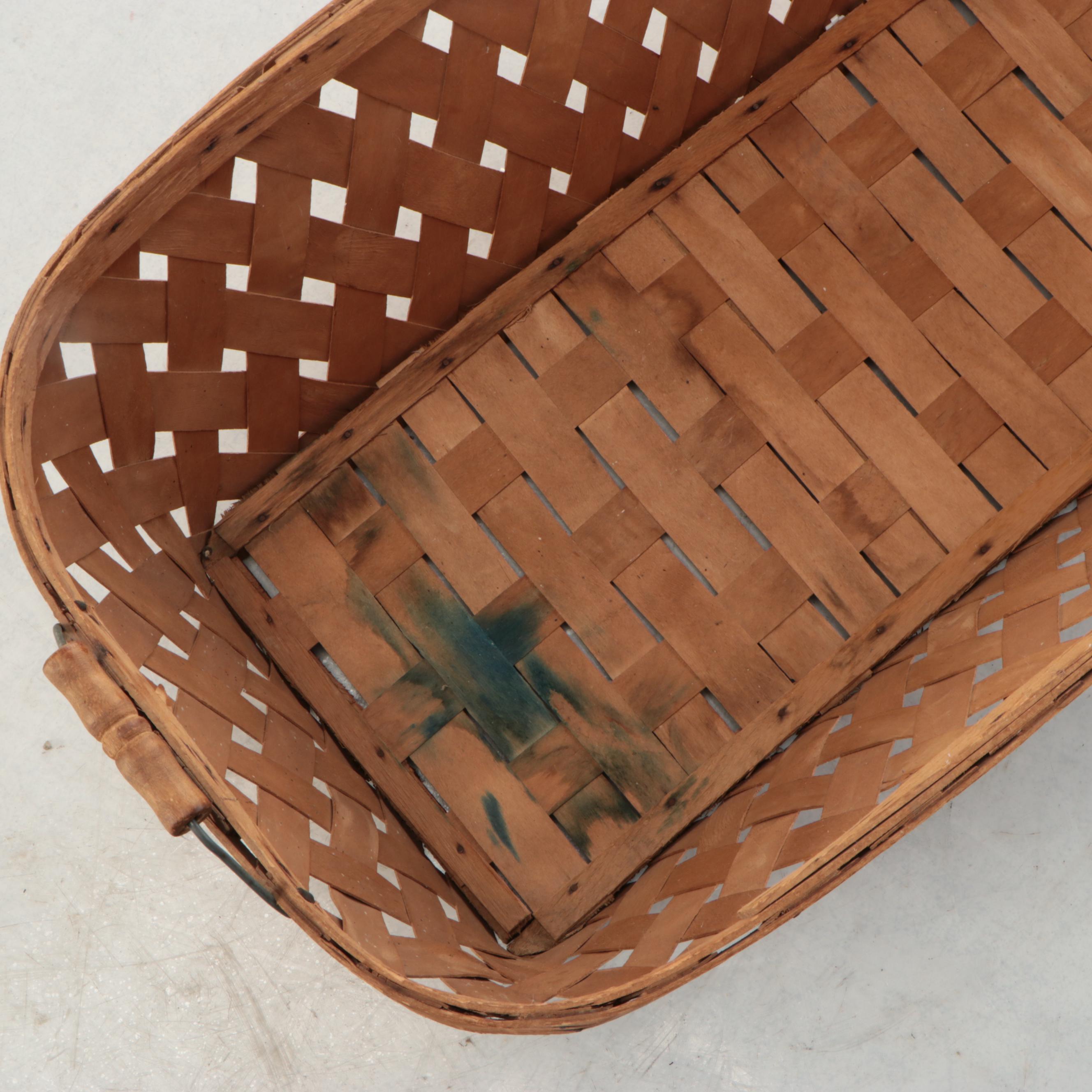 Large Wood Rake and Handled Woven Basket